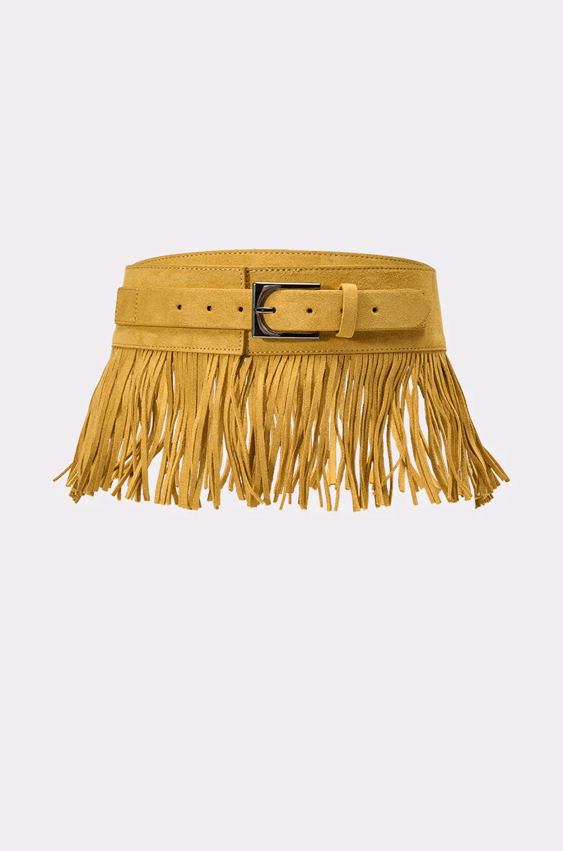 GRIT SUEDE FRINGE BELT - Akira Store