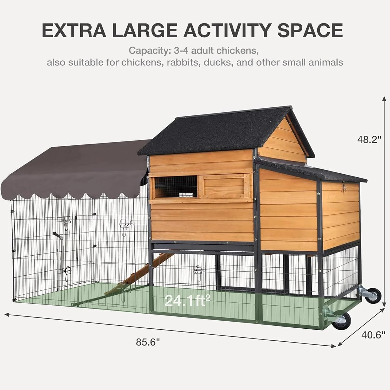 Ultimate Chicken Coop with Wheels Spacious 85" Metal Frame Chicken House with Nesting Box and Leakproof Pull-on Tray Chicken Tractor Portable Waterproof, Perfect for Chickens! - Image 4