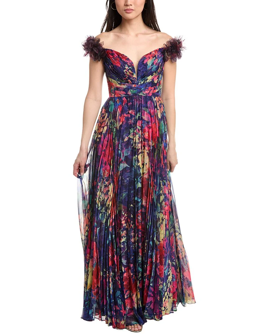 sachin and babi light blue dress Marchesa Notte Floral-appliqué Ombré-effect Gown main image 1