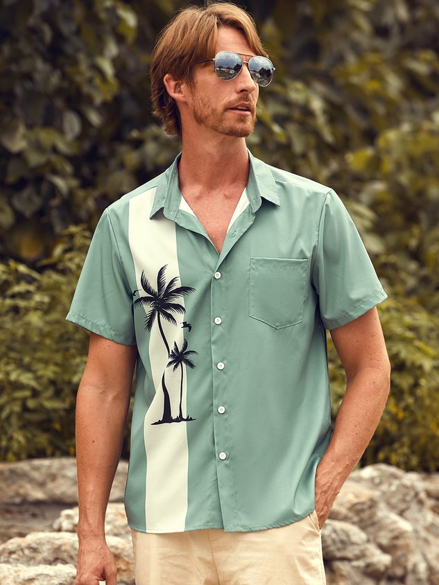 Chemise hawaïenne décontractée et respirante à manches courtes pour homme, imprimée plage