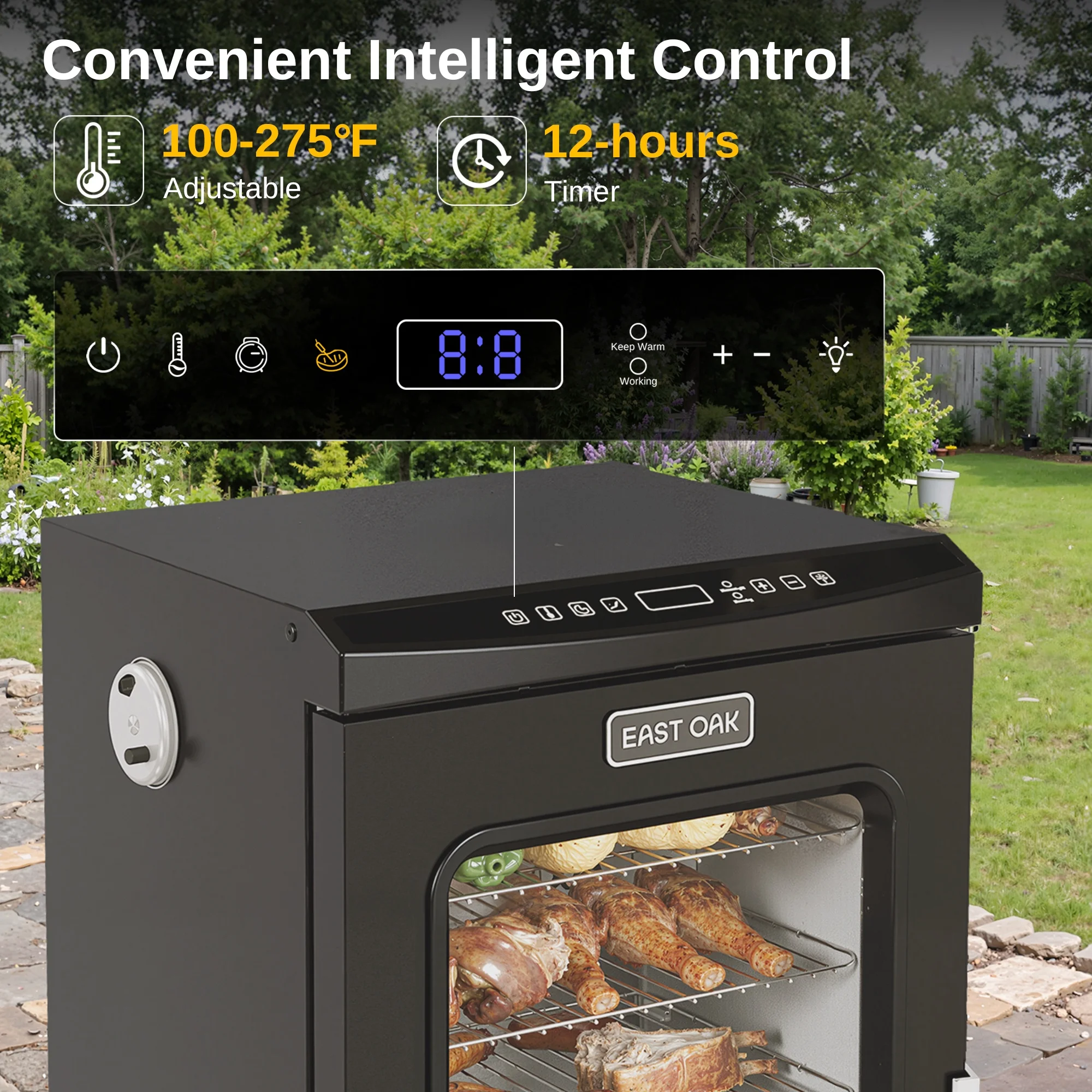 Updated 30" 725 Sq inches Electric Smoker Portable with Glass Door Black - Image 5
