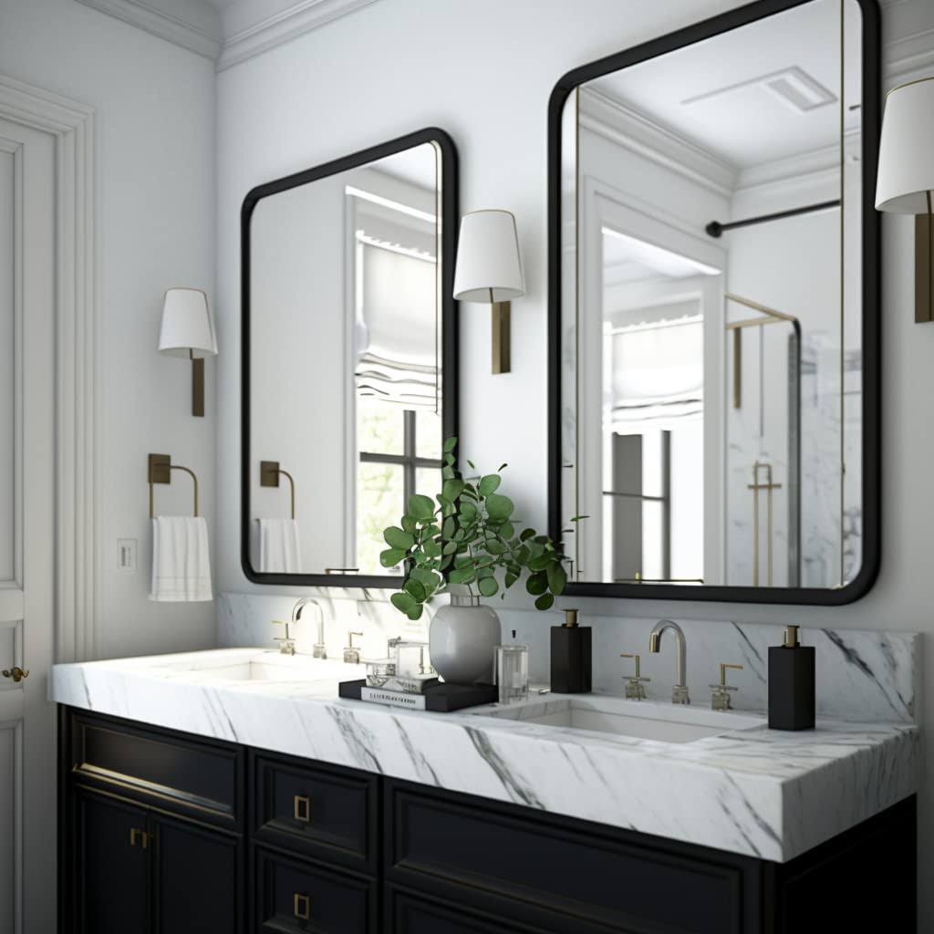 USHOWER 2-Pack Black Bathroom Mirrors 24 x 36 inch, Metal Frame Rectangle Mirror, Modern Farmhouse Vanity Mirror, Wall Mounted