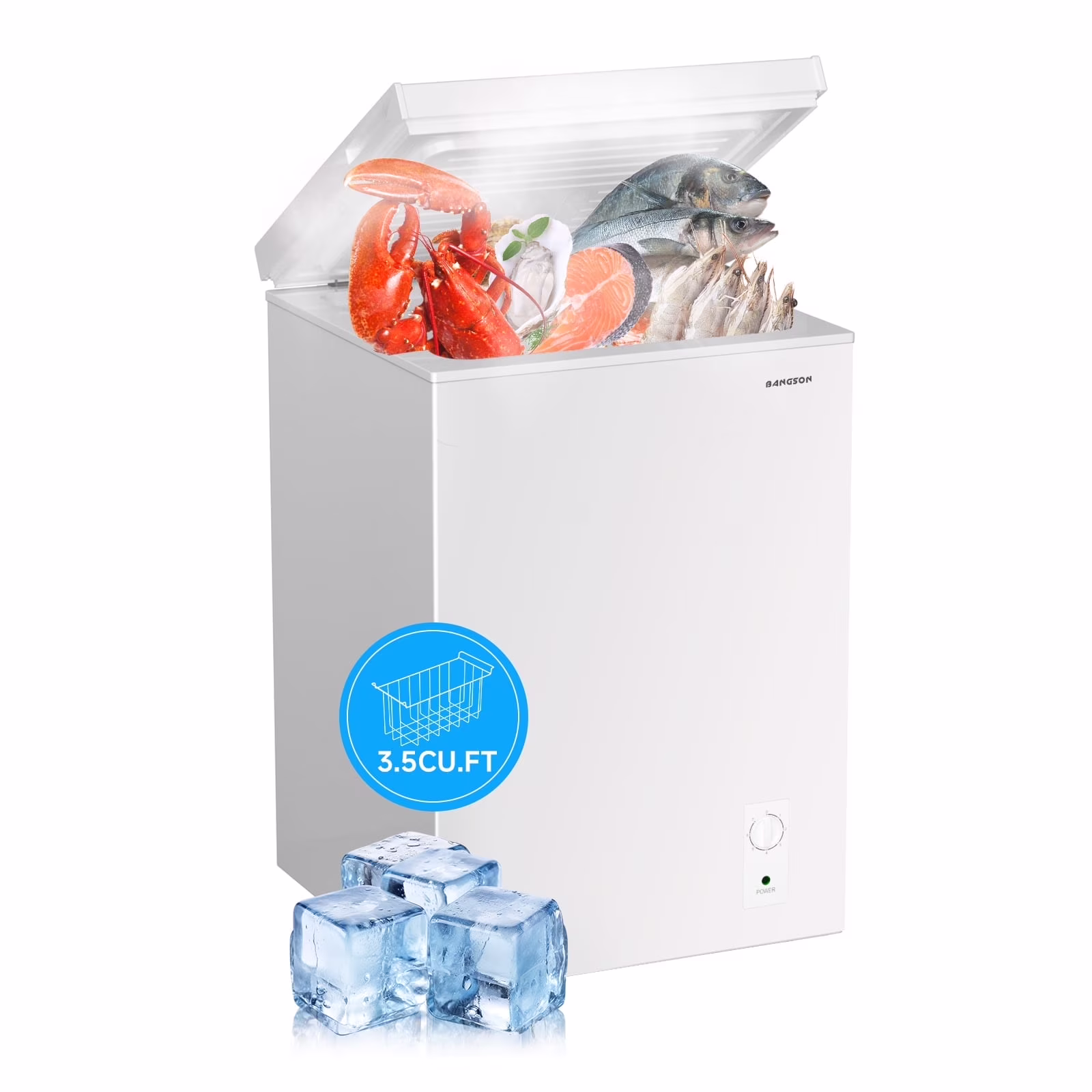 BANGSON 3.5 Cubic Feet Chest Freezer, Deep Freezer with Removable Basket, Adjustable Temperature for Home/Dorms/Apartment/Office