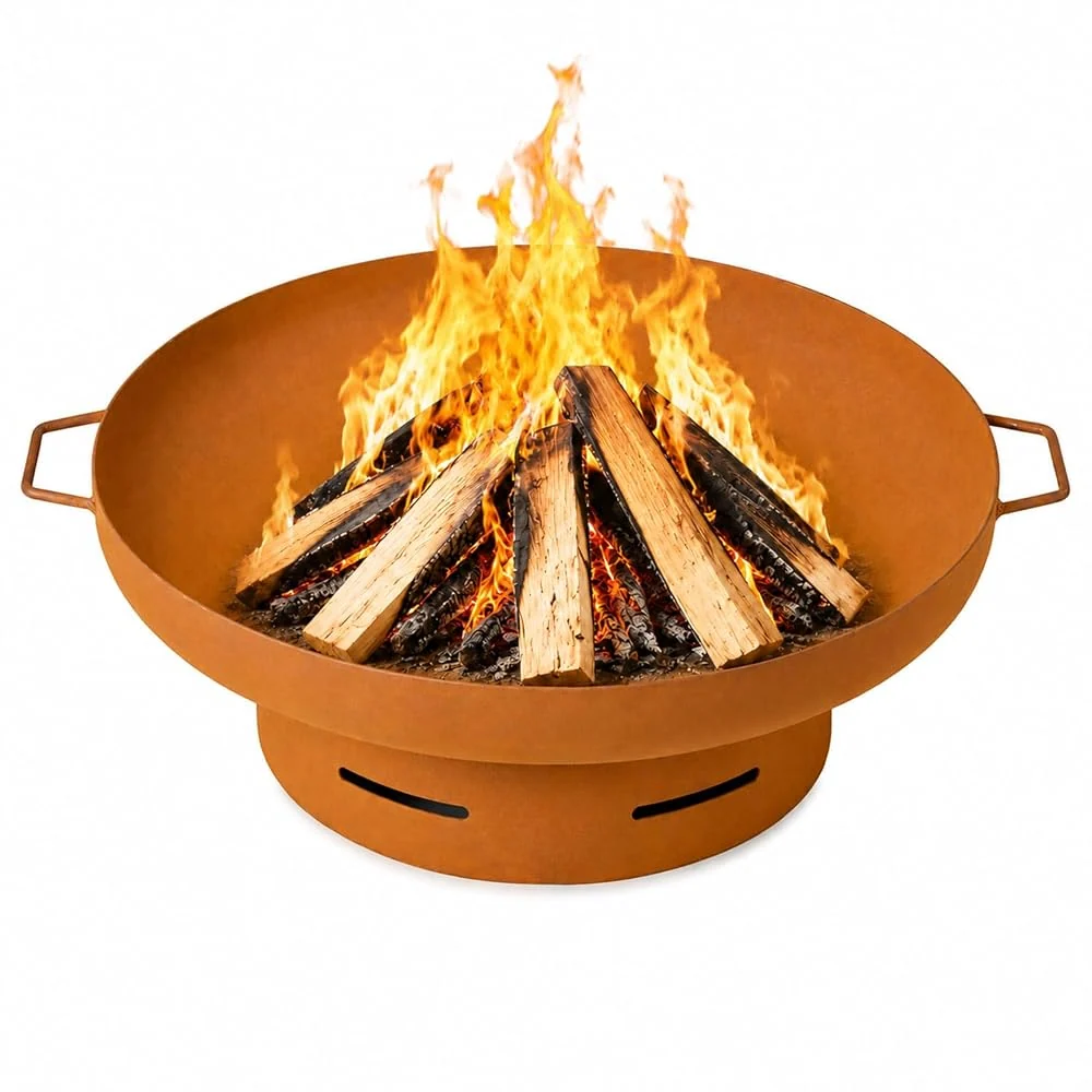 Rust Finish Fire Pit for Outside Wood Burning, 31.5'' Round Outdoor