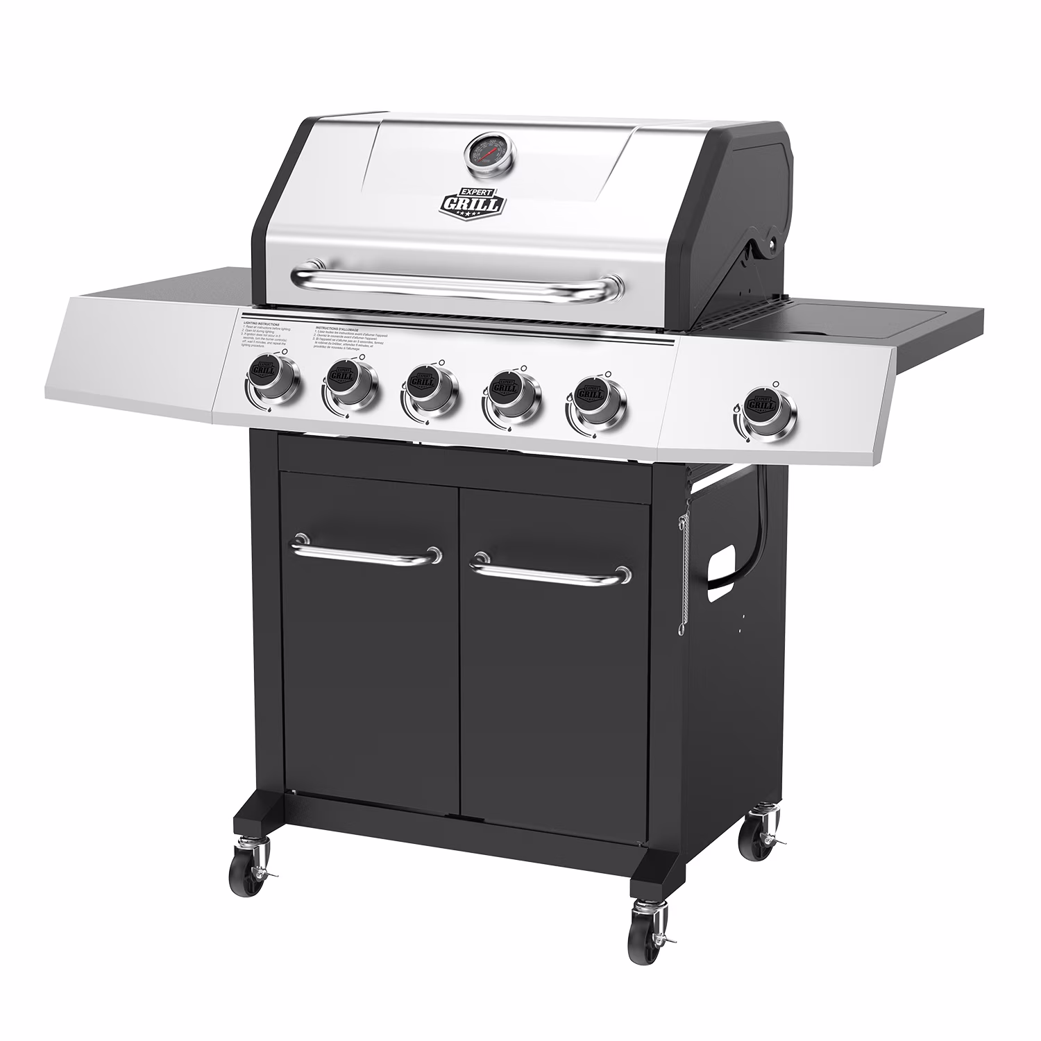 5 Burner Propane Gas Grill with Side Burner(5/Black; Stainless Steel)