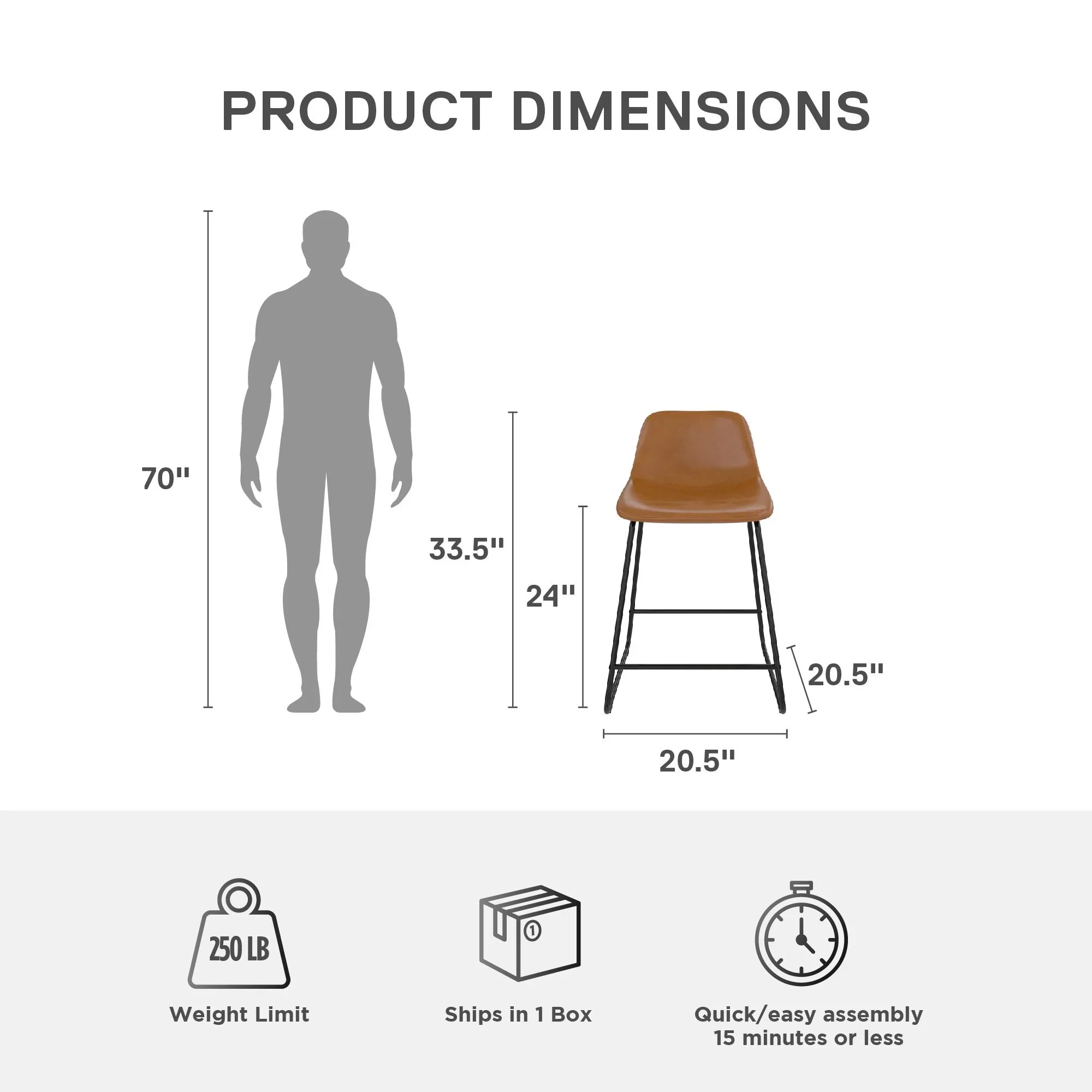 Better Homes & Gardens Scoop Counter Stool, Camel Faux Leather