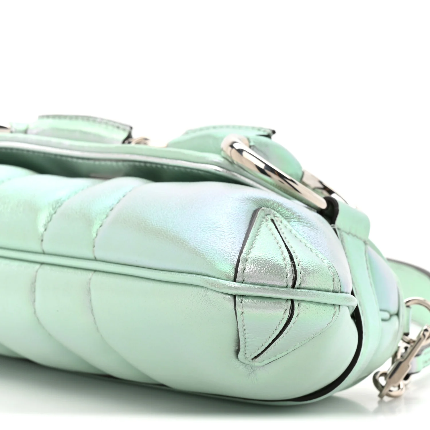 Iridescent Nappa Vertical Matelasse Small Maxi Horsebit Chain Shoulder Bag Iridescent Salvy Green