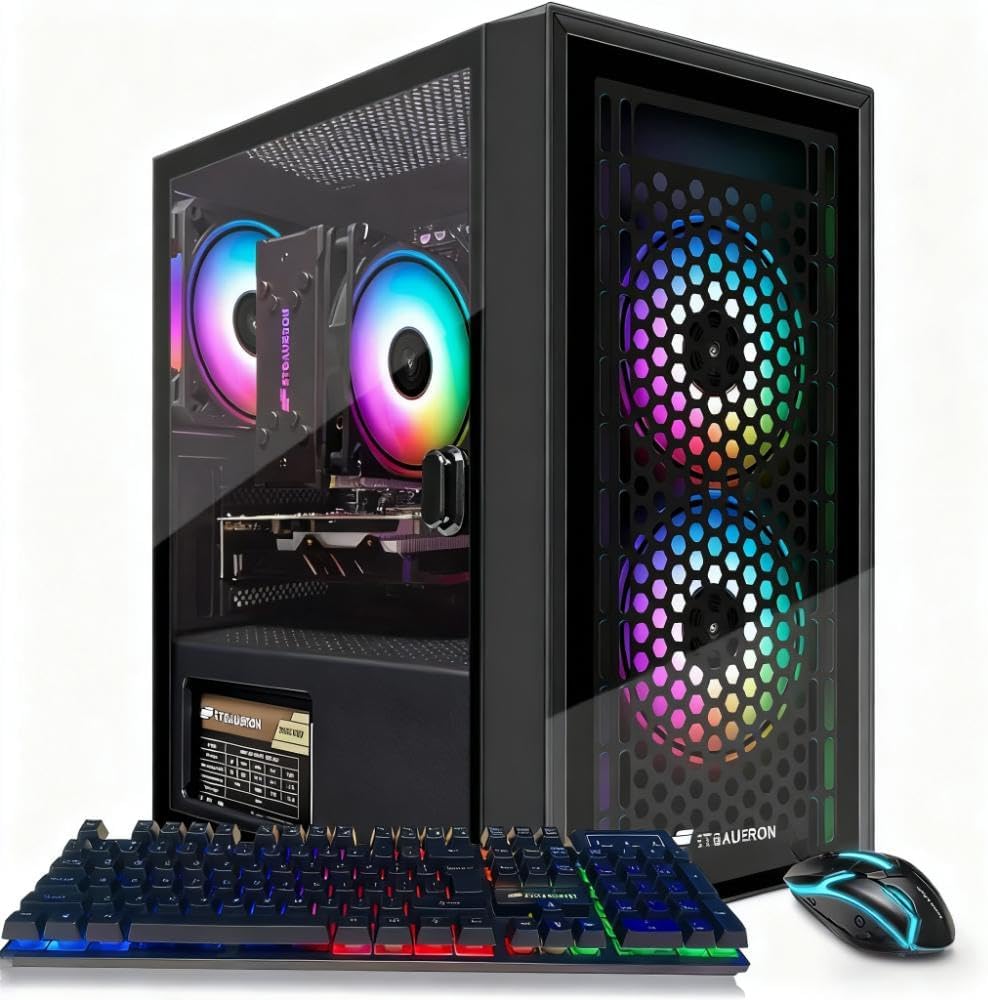 STGAubron Gaming PC Computer Desktop  Intel i7 Xeon E5  Radeon RX 550 4G  16GB RAM  512GB SSD  WiFi  BT 5.0  RGB Fan x3  Windows 11 Home  Gaming Computer Tower for Gamer Streaming