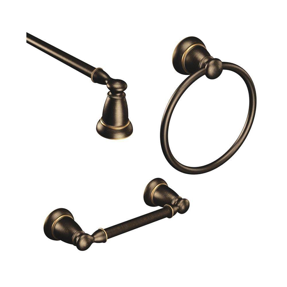 Moen Banbury 3-Piece Bath Hardware Set with 24 in. Towel Bar Paper Holder and Towel Ring in Mediterranean Bronze