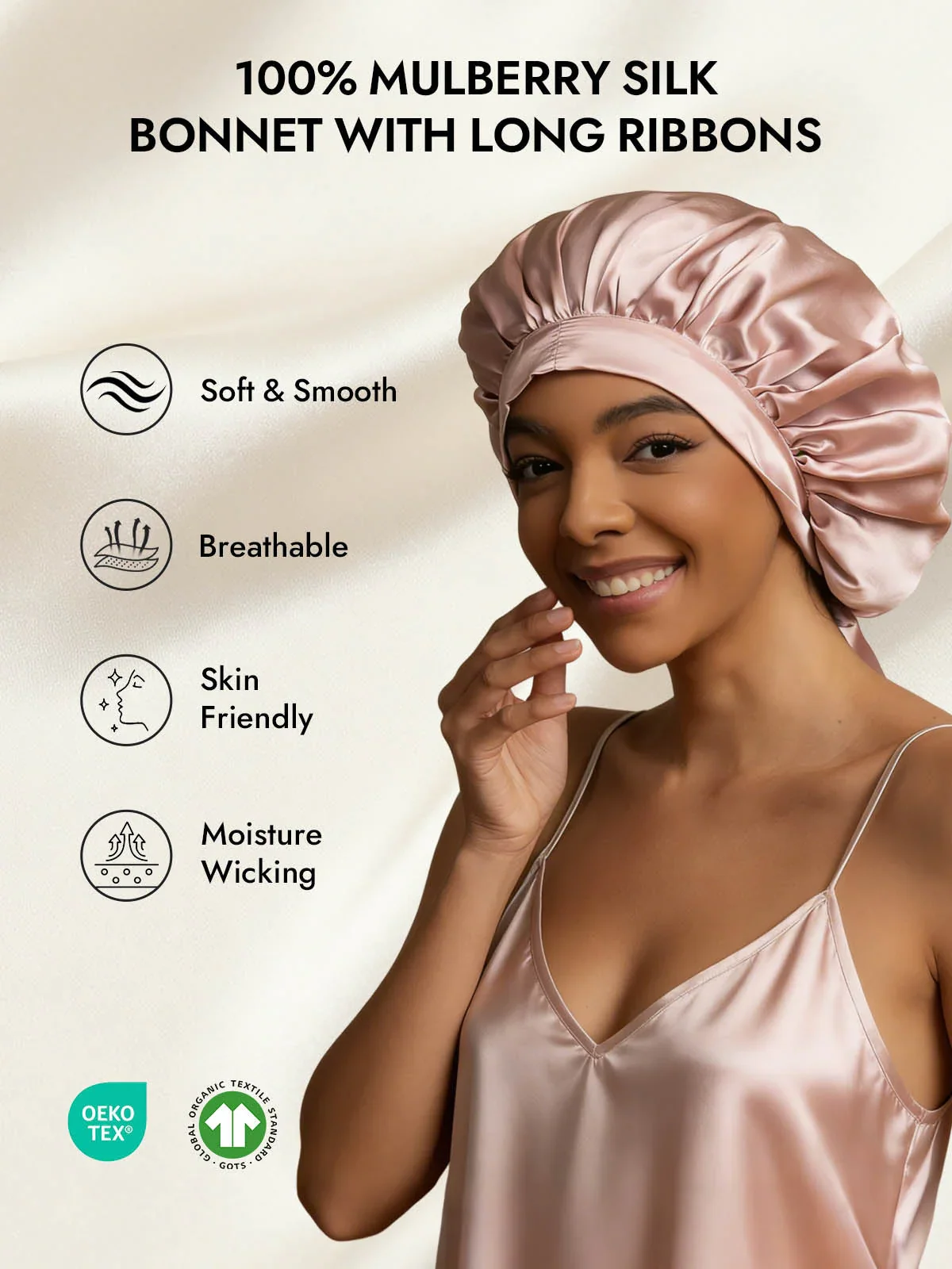 Women's Mulberry Silk Bonnet with Long Ribbons