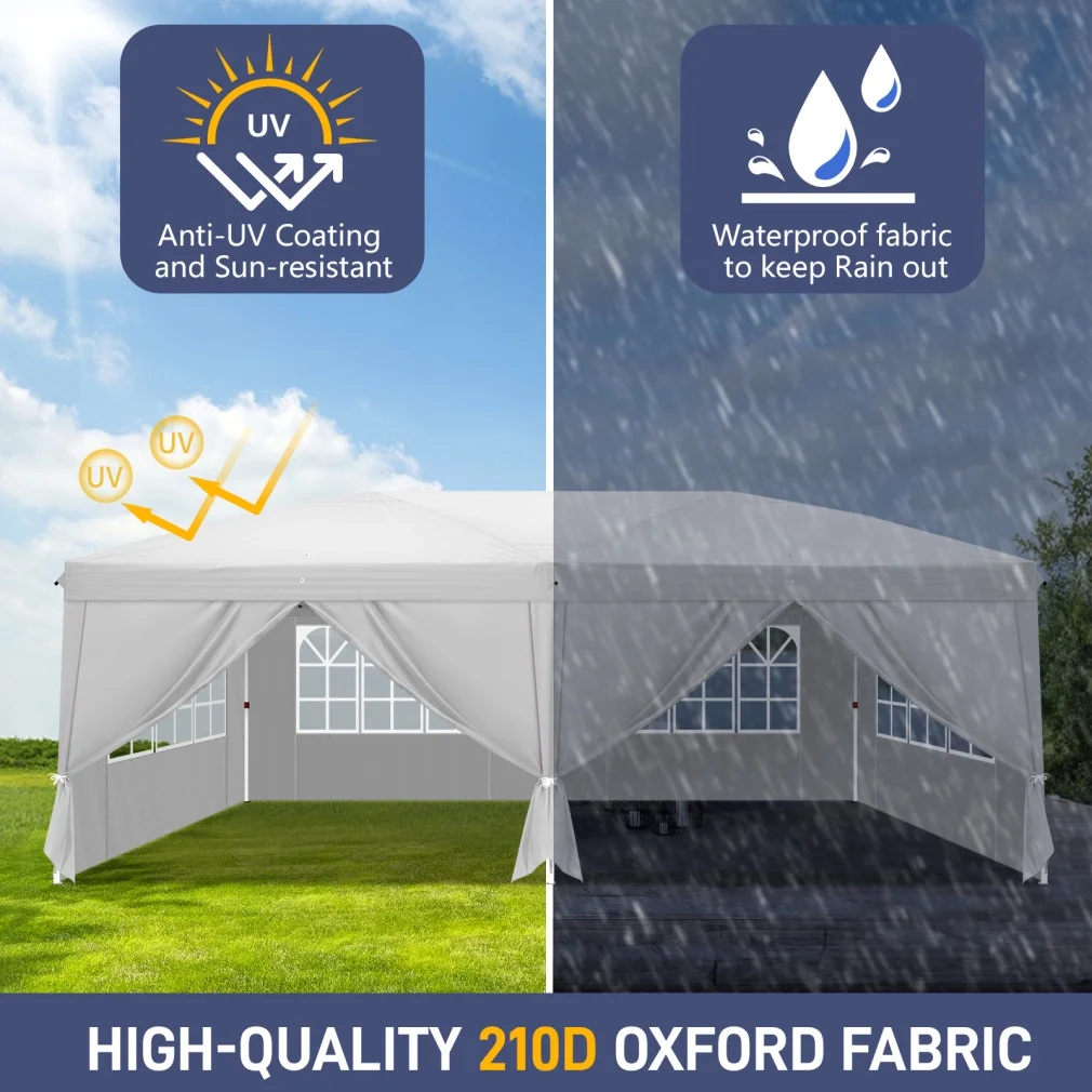 10x20 Pop Up Canopy Tent with 6 Removable Sidewalls and 4 Windows, Waterproof Commercial Instant Shelter Tent for Wedding, Courtyard with Portable Bag, White(White) Image 5