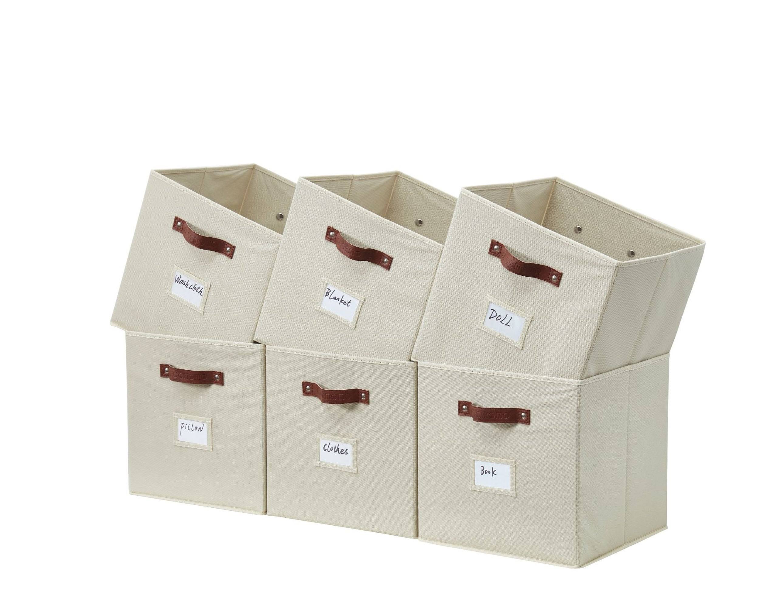 DECOMOMO Cube Storage Bins Storage Cubes with Handles Set of 6 Beige