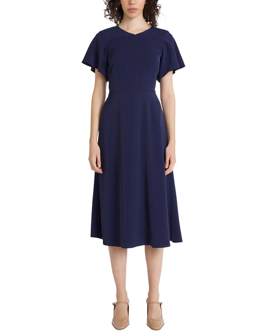 navy blue fit and flare midi dress Navy Linen Midi Dress with Boat Neck – Vintage Fit & Flare French Style Dress