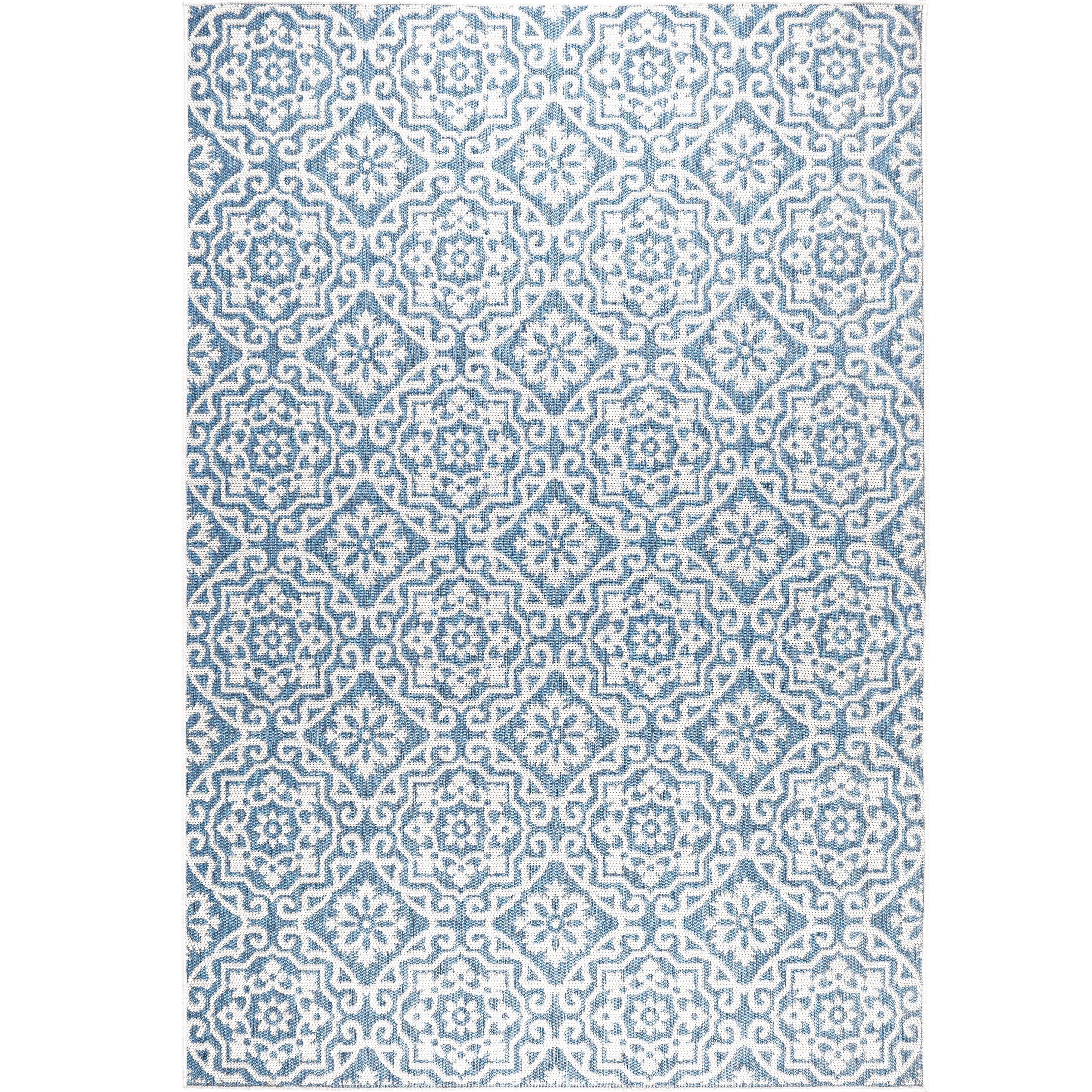Nicole Miller New York Patio Country Danica Transitional Geometric Indoor/Outdoor Area Rug, Blue/Grey, 1'9