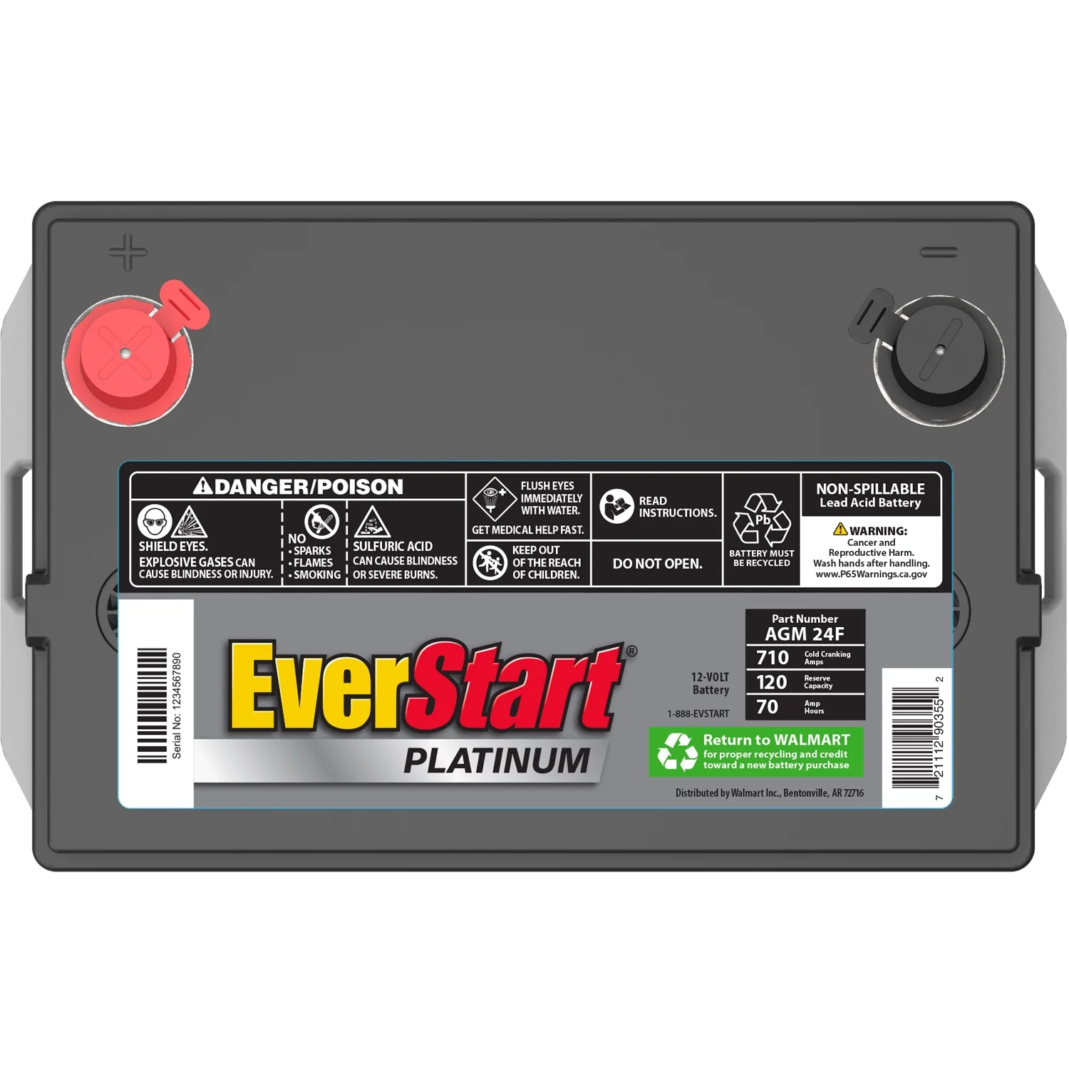 Everstart Platinum BOXED AGM Automotive Battery, Group Size 24F 12 Volt, 710 CCA