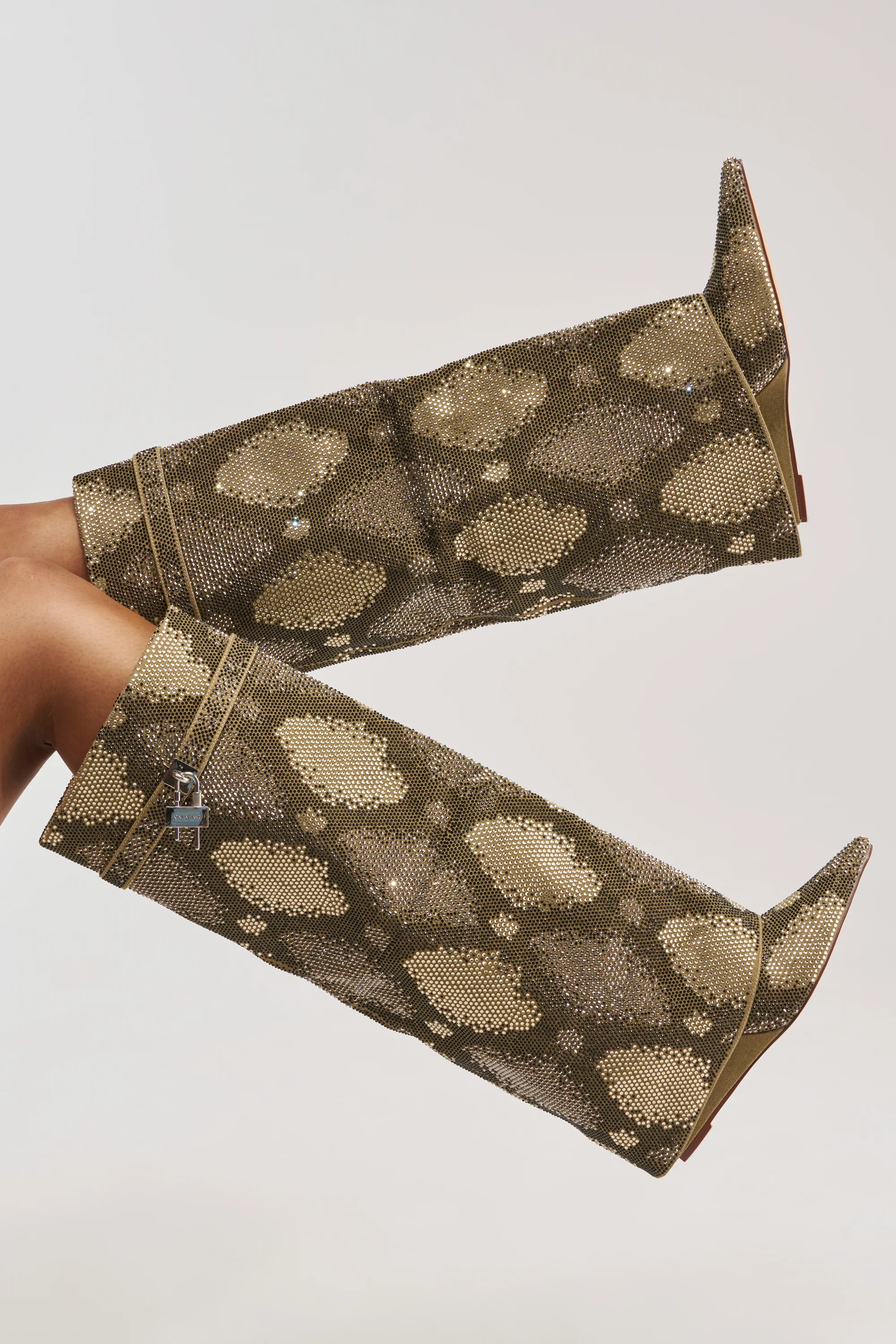 AZALEA WANG EVO KHAKI SNAKE SPARKLE WEDGE BOOT - Akira Store