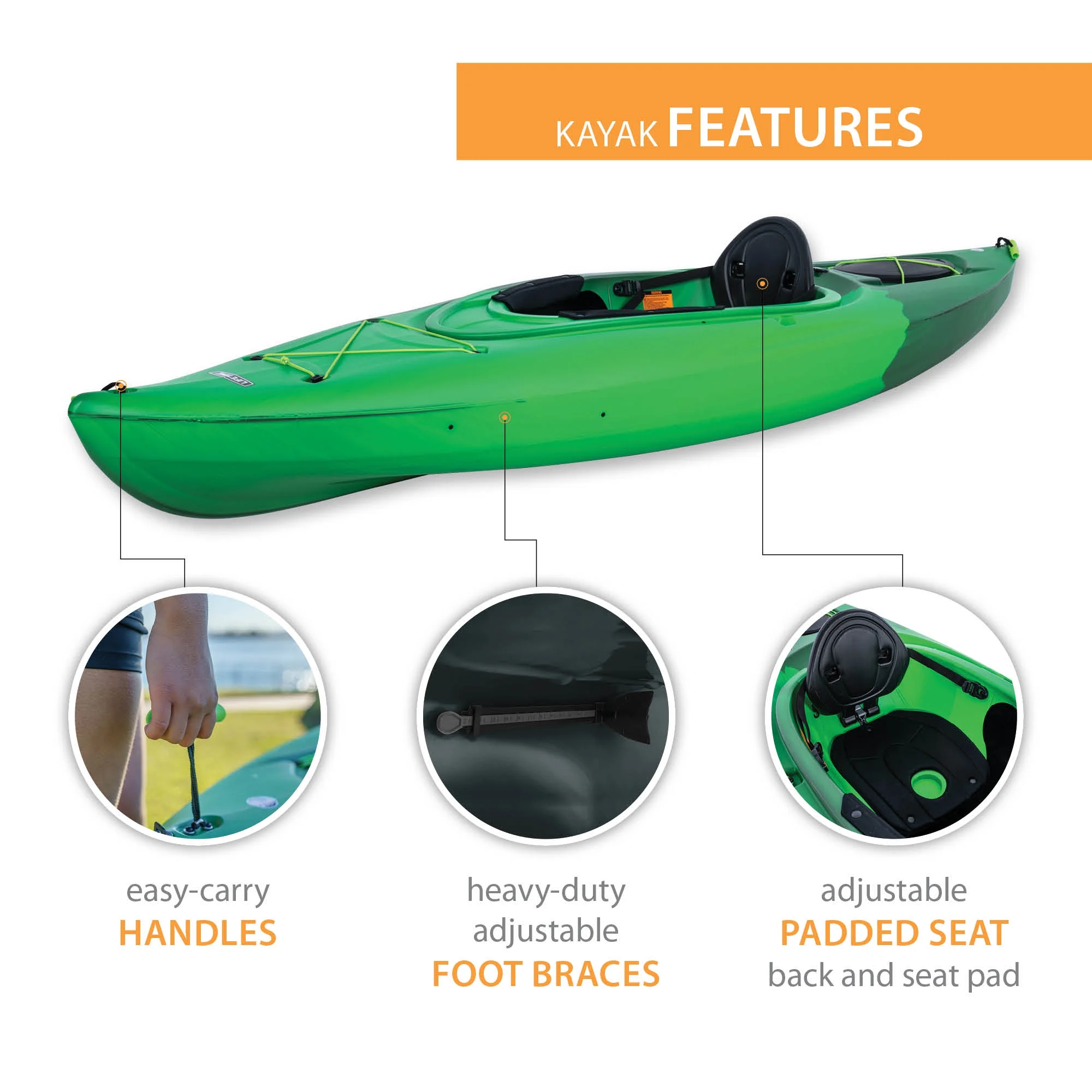 Lifetime Guster 10 Sit - Inside Kayak - Lime Green (90527)