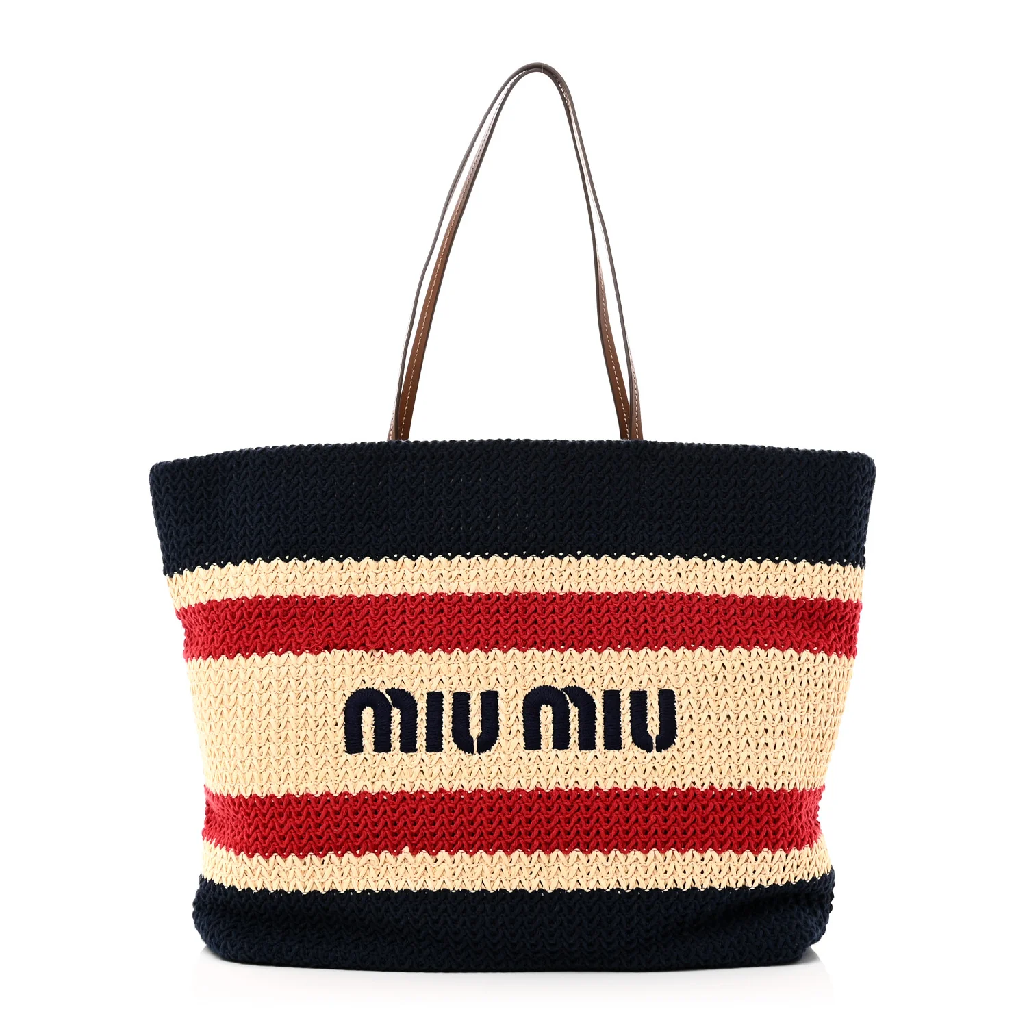 Raffia Crochet Stripe Tote Natural Blue