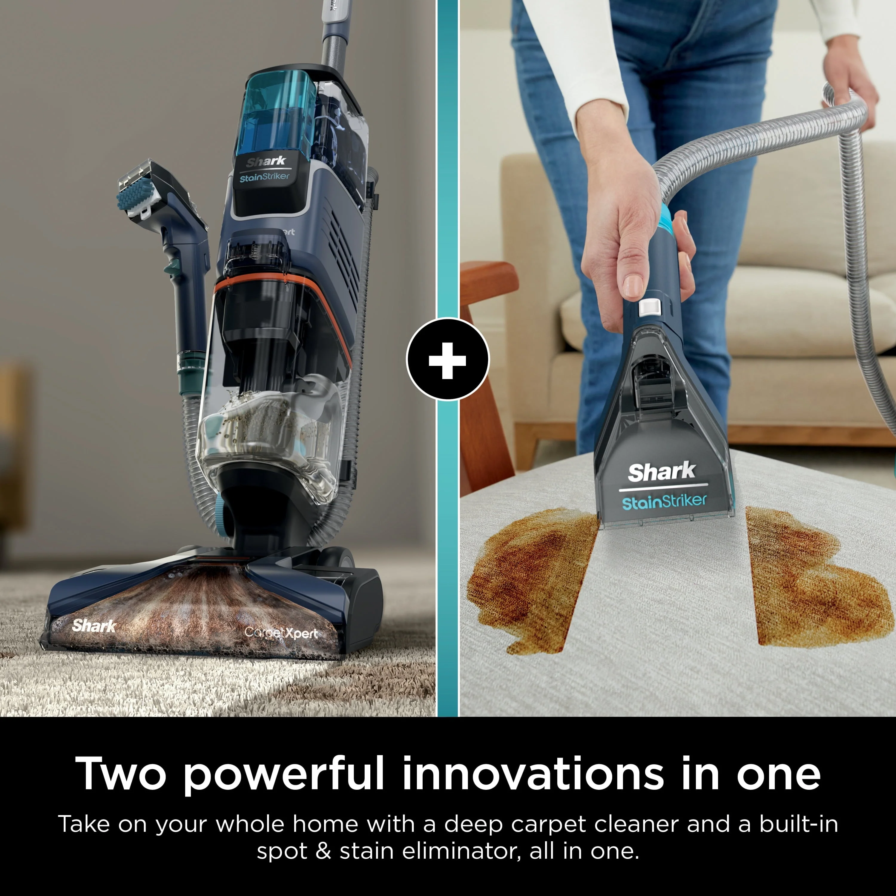 Shark Carpetxpert with Stainstriker, Upright Carpet, Area Rug & Upholstery Cleaner for Pets, Built - in Spot & Stain Eliminator, Deep Cleaning & Tough Stain Removal, Carpet Shampooer, Navy, New, EX200