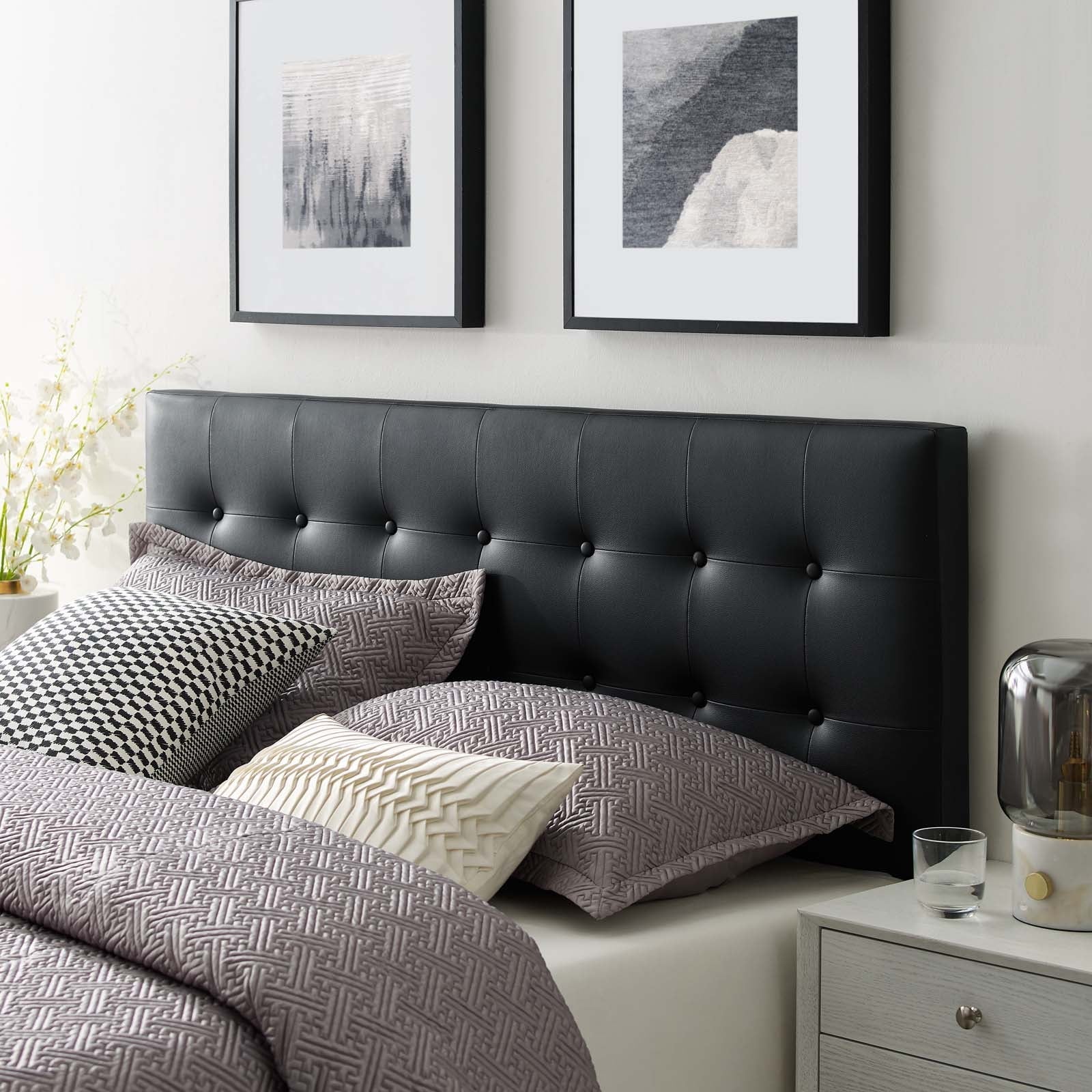 Emily King Upholstered Vinyl Headboard in Black