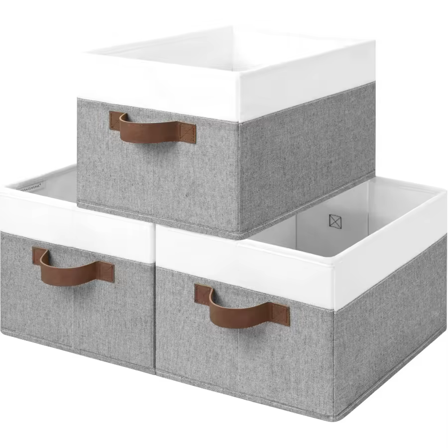 Ctivbi Storage Baskets For Shelves Foldable Fabric Closet Storage Bins With Handles Fabric Storage Bins Clothes Organizer Gray 3-Pack Large