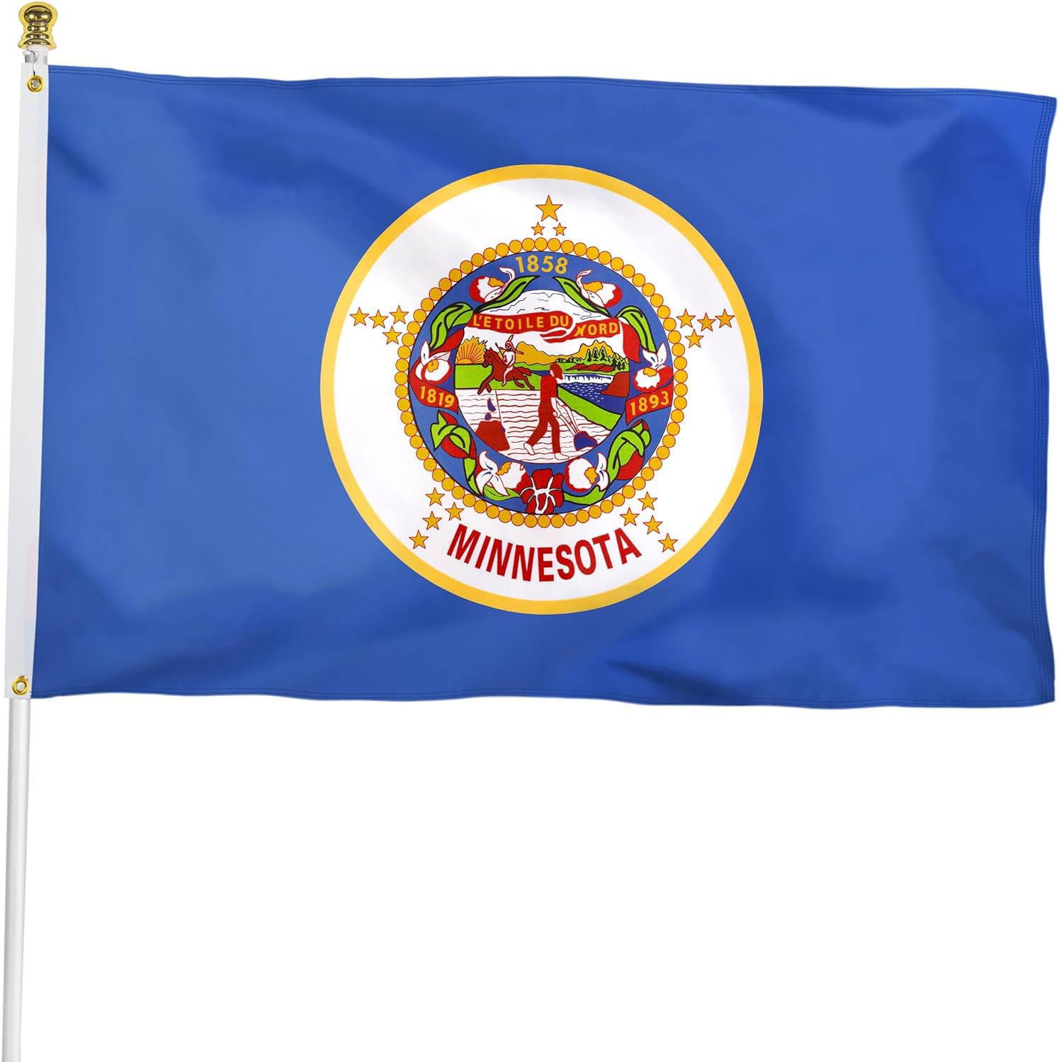 Premium Minnesota Flag 3x5 Foot Outdoor, Nylon Embroidered Image, Minnesota State Flag 3x5 Outdoor, The Most Durable Outdoor Sewn Stripe with Brass