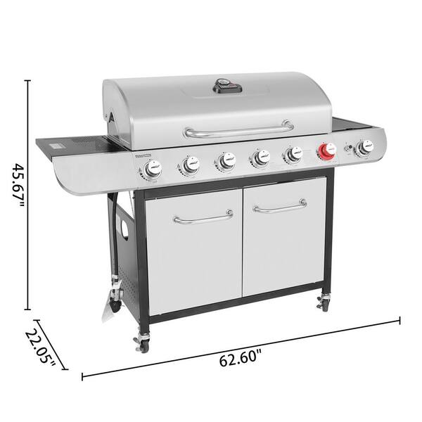 6-Burner BBQ Liquid Propane Gas Grill with Sear and Side Burner with Cover. 71.000 BTU Cabinet Style Gas Grill