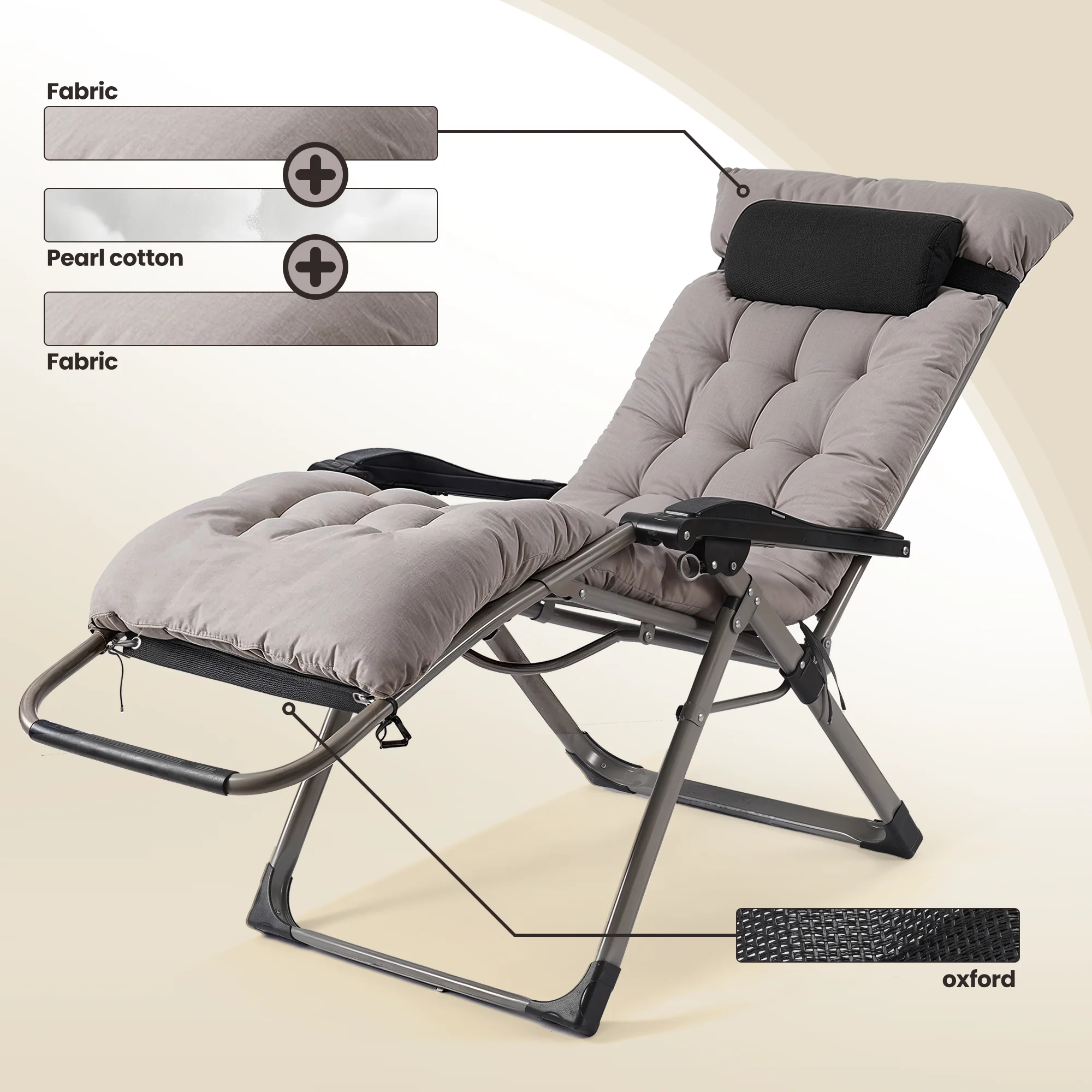 Zero Gravity Chair, Outdoor Foldable Padded Lounge Chair Recliner with Side Table, 353lbs Lounge Chair Sleep Relaxing, Winner - Image 3