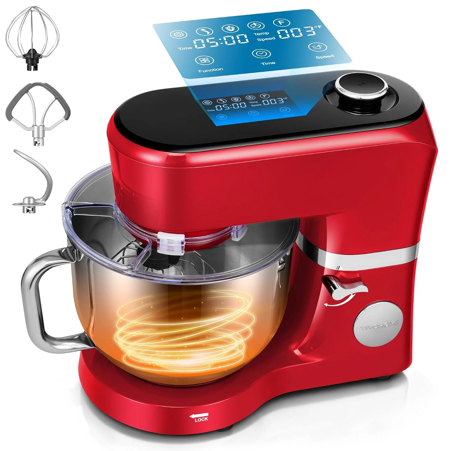 VIVOHOME Stand Mixer with Dough Proofing, 6-Quart Tilt-Head Mixer, Red
