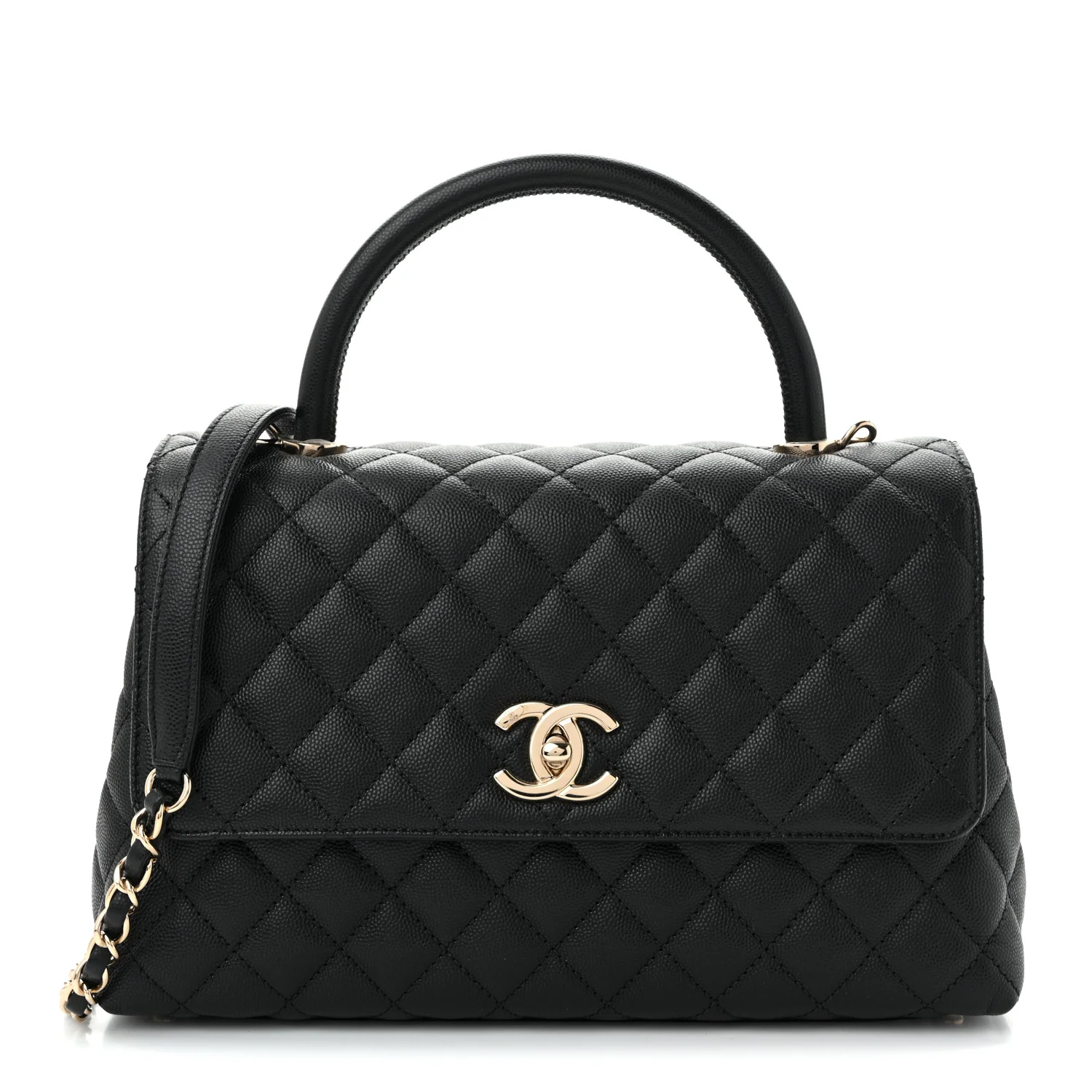 Caviar Quilted Small Coco Handle Flap Black