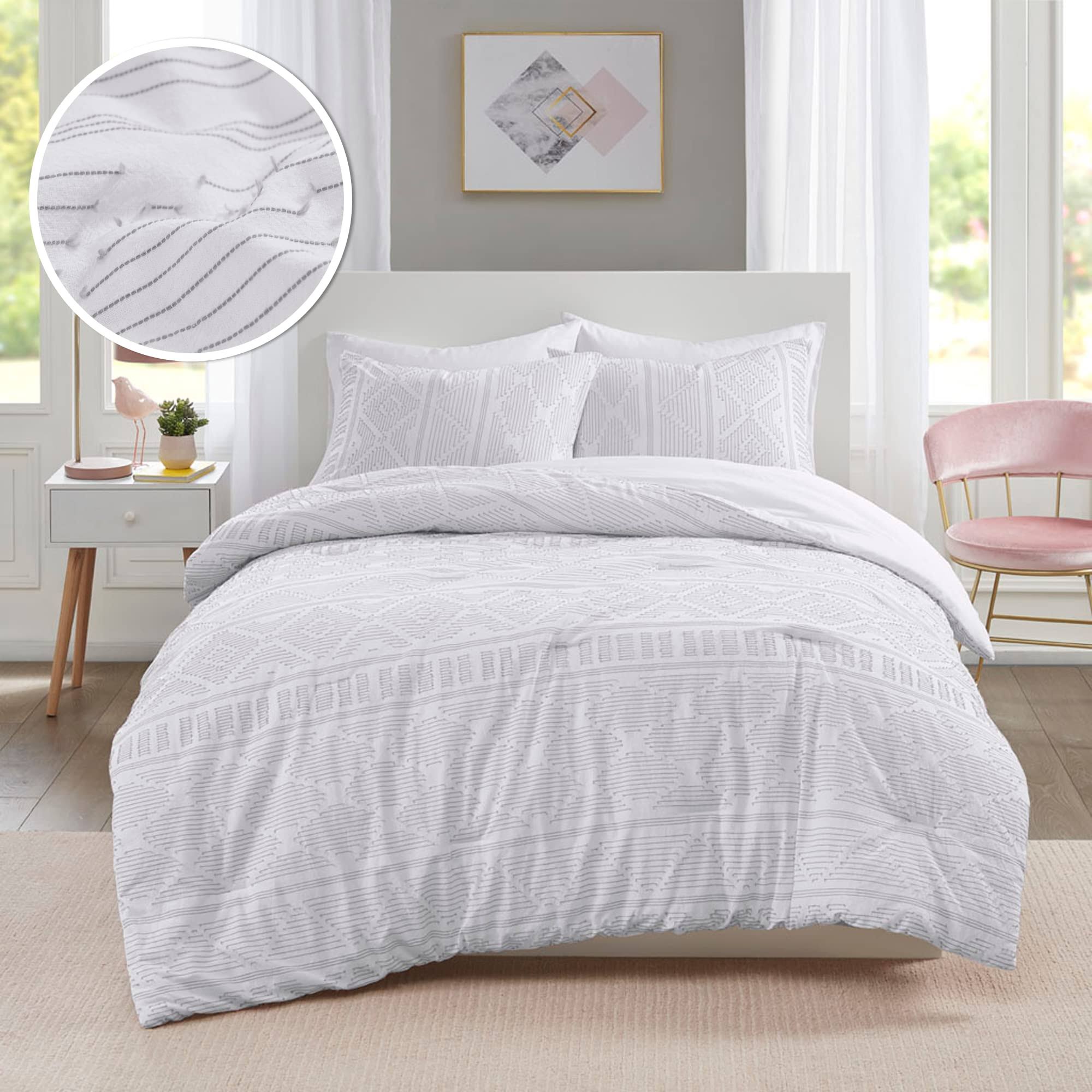 Comfort Spaces 100% Cotton Comforter Set Clipped Jacquard Geometric Mid Century Design Hypoallergenic Down Alternative All Seas