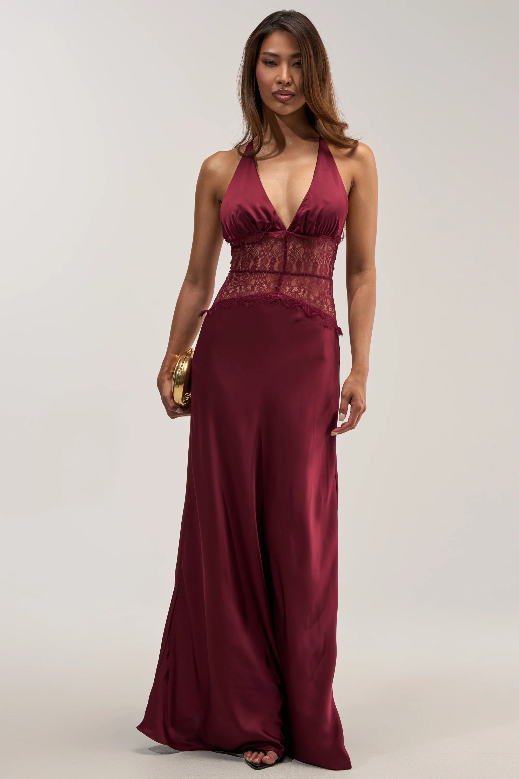LUXE LIFE SATIN LACE MAXI DRESS - Akira Store