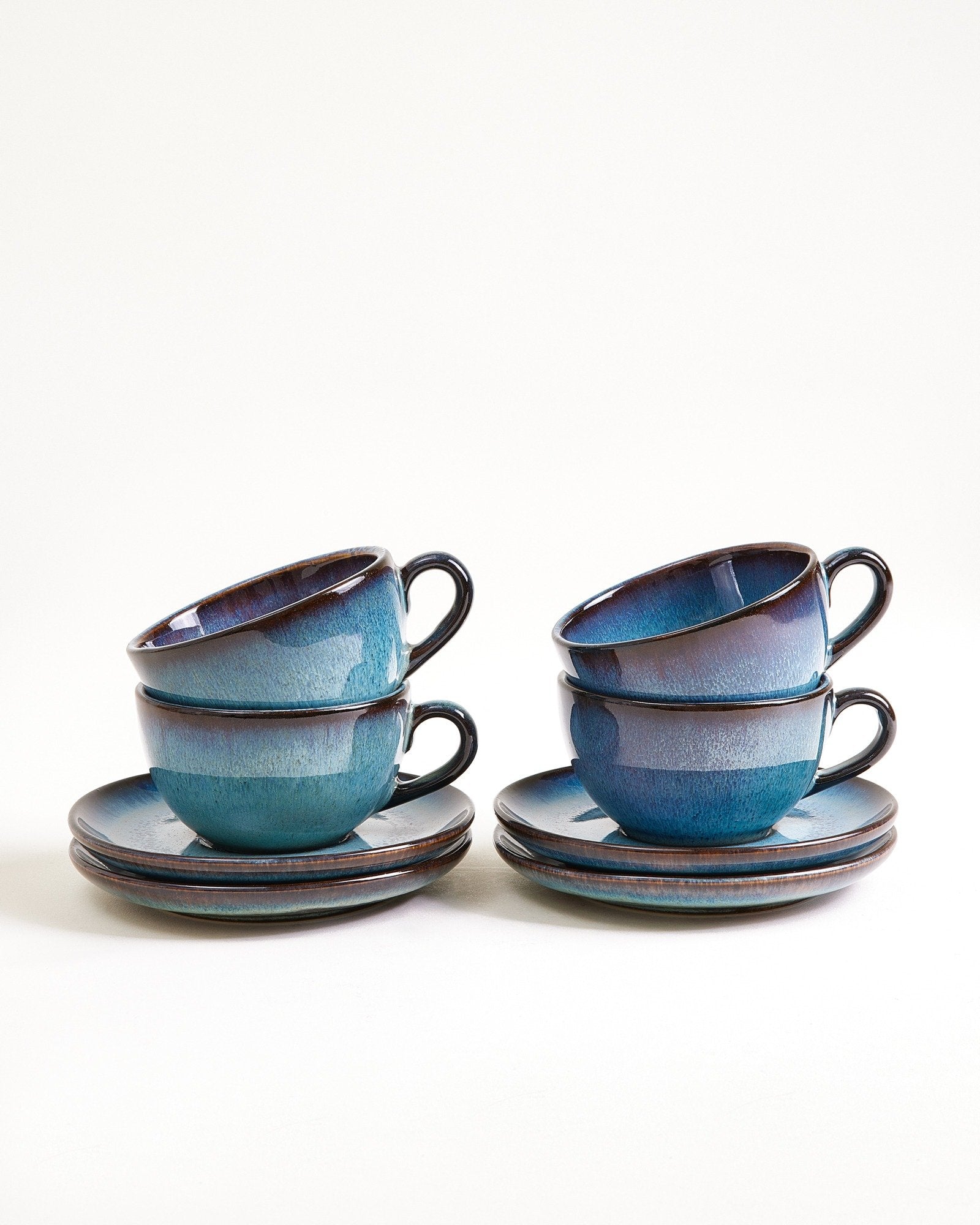 MADEIRA - SMALL CAPPUCCINO CUP & SAUCER CLASSIC GREEN-BLUE SET OF 4