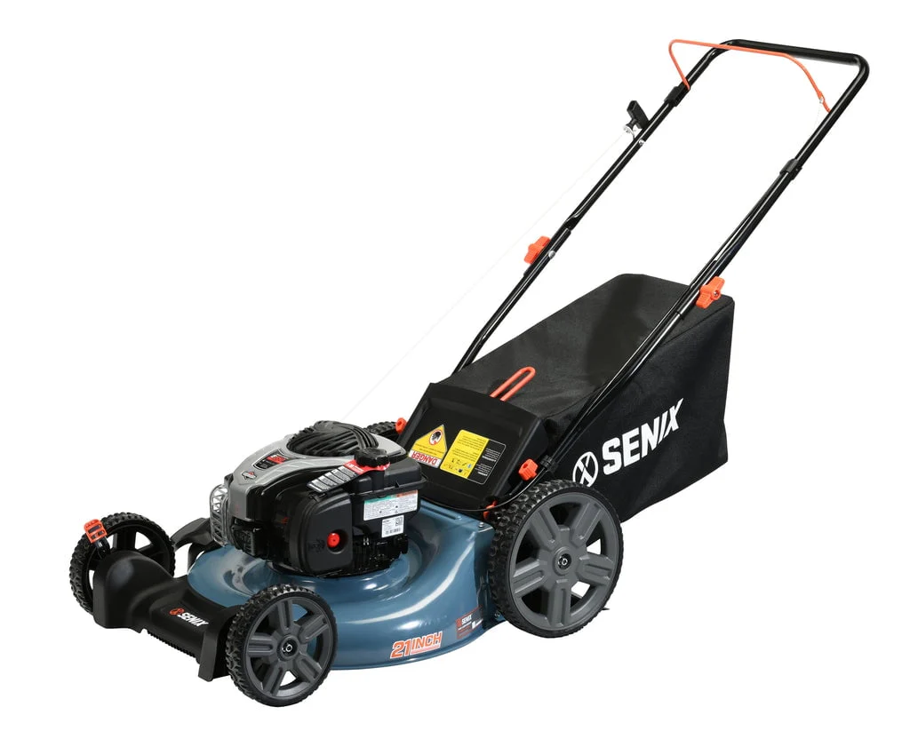 SENIX Gas Lawn Mower, 21 Inch, 140 cc 4 Cycle Briggs Stratton Engine, 3 In 1 Push Lawnmower, 6 Position Height Adjustment with 11 Inch Rear Wheels, LSPG M7, Blue(B Black) Image 3