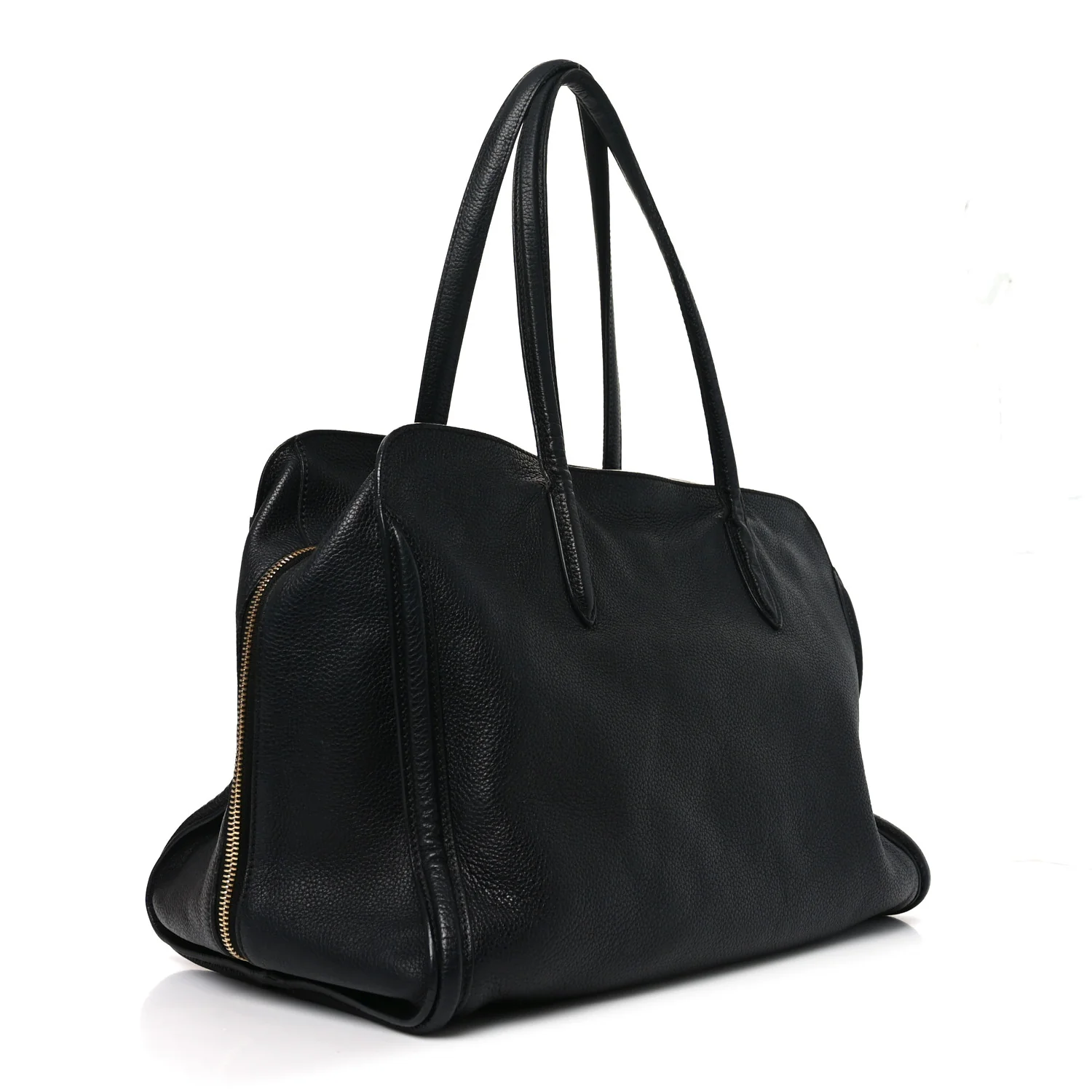 Pebbled Calfskin Large Skull Padlock Zip Around Tote Black