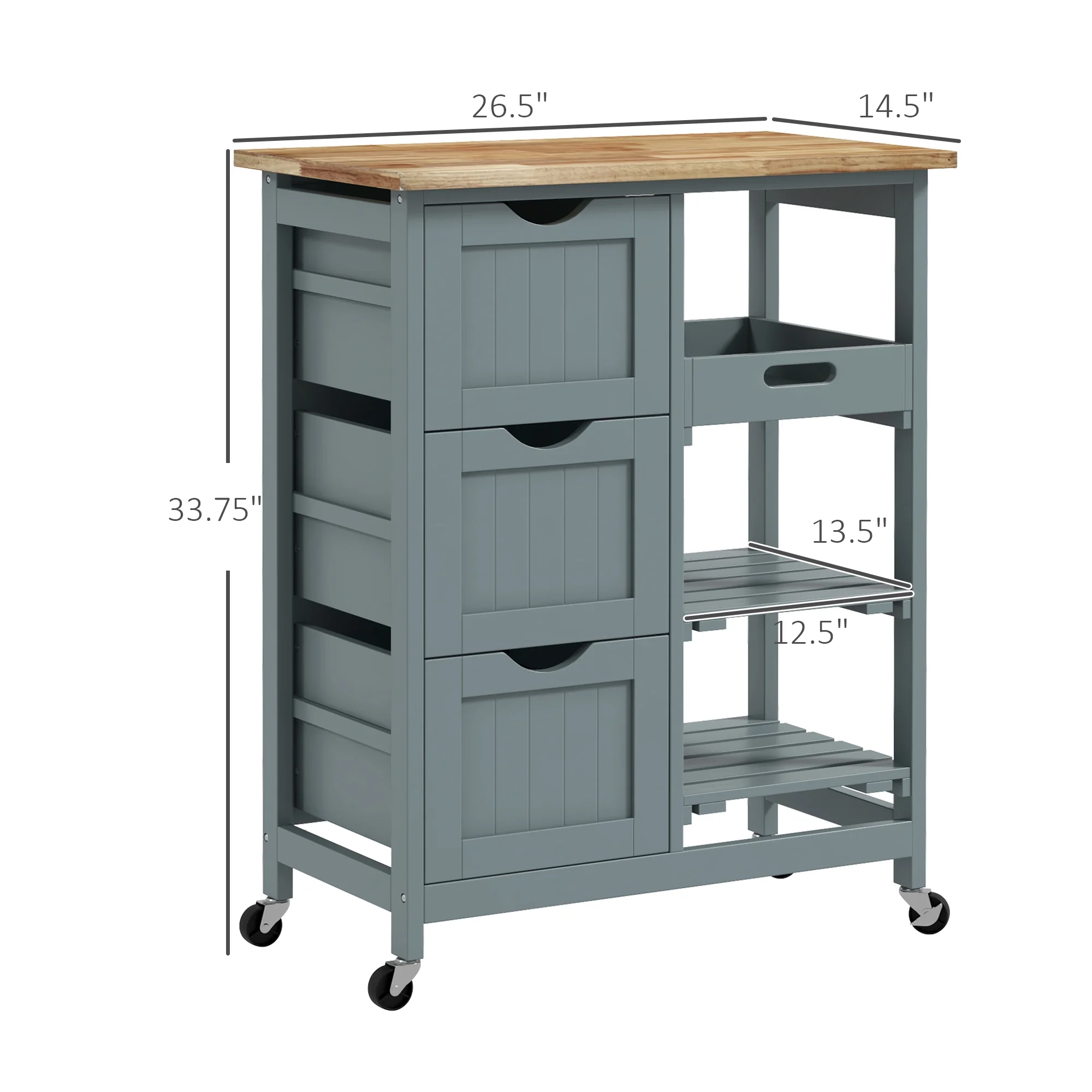 Wood Top Kitchen Island with Shelves and Drawers and Wheels, Rolling Bar Serving Cart for Home, Kithen, Bar, Dining Room, Light Blue(Light Blue) - Image 7