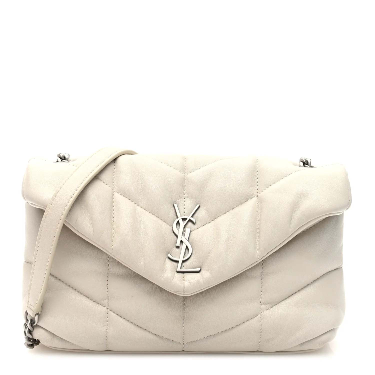Lambskin Quilted Toy Loulou Puffer Monogram Chain Satchel Crema Soft