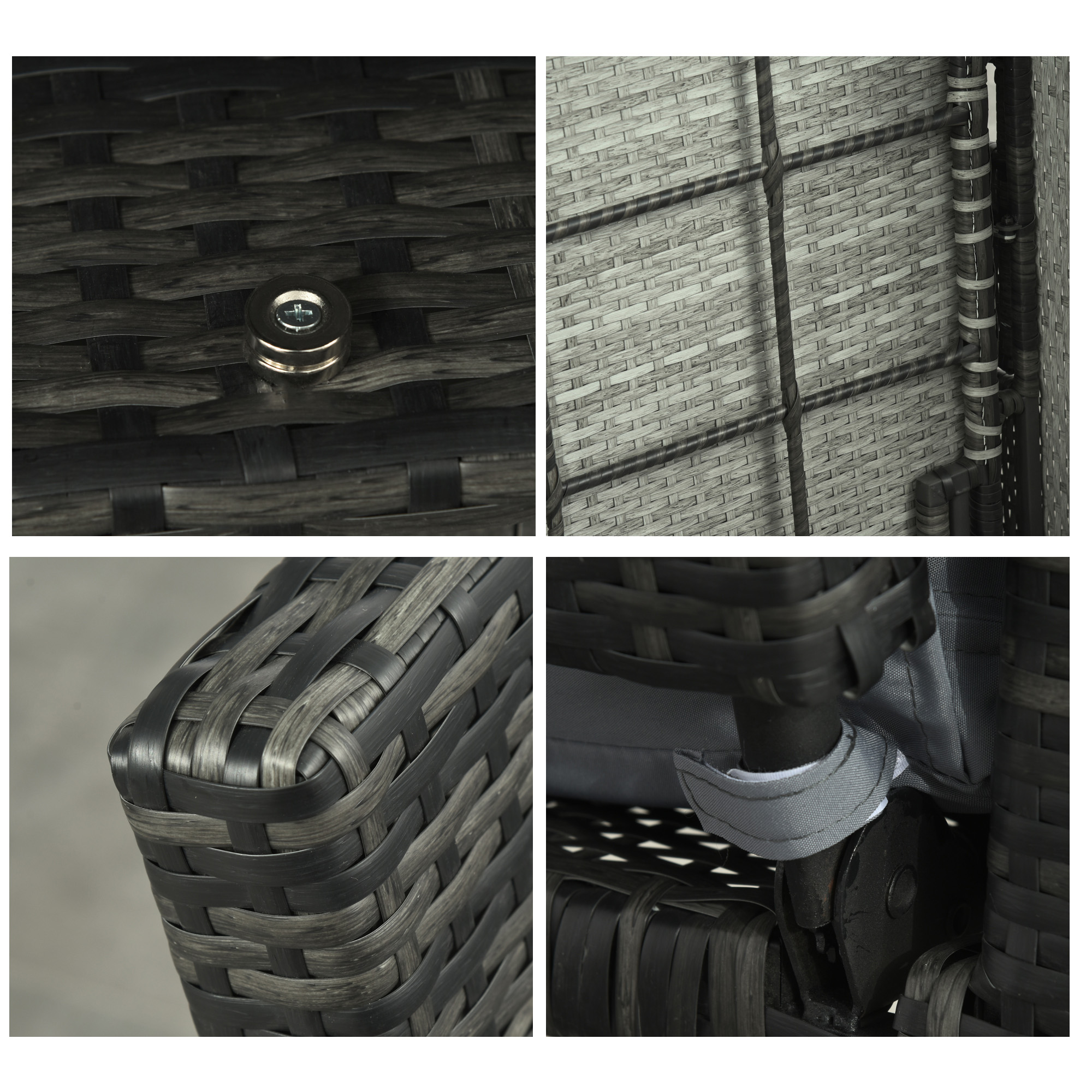 Outsunny Poly-rotan loungebank 2-zits set ligstoel kruk grijs