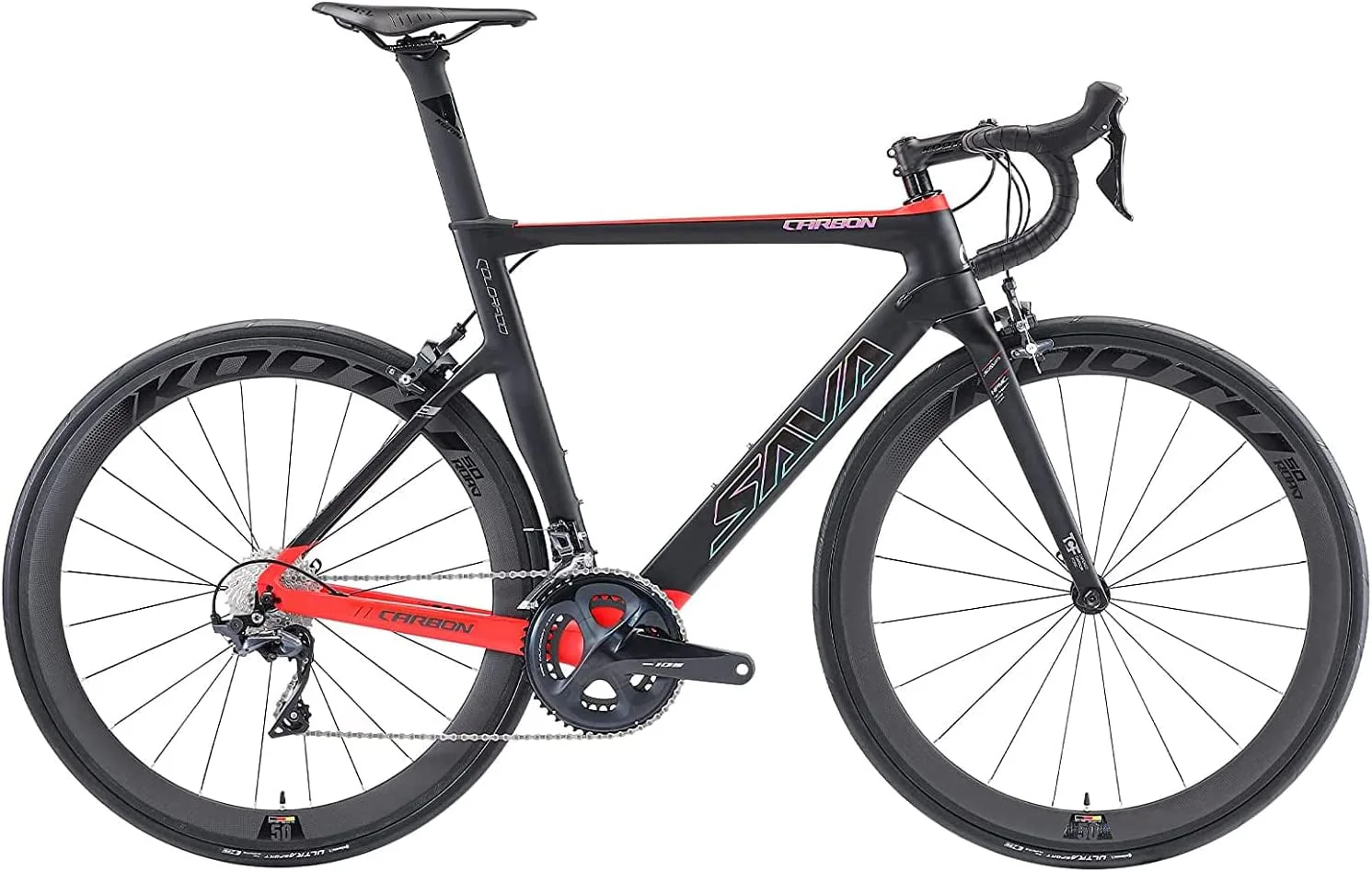 SAVADECK Carbon Road Bike, HERD6.0 T800 Carbon Fiber 700C Road Bicycle with Shimano 105 22 Speed Groupset Ultra - Light Carbon Wheelset Seatpost Fork Bicycle(Black Red 47cm)