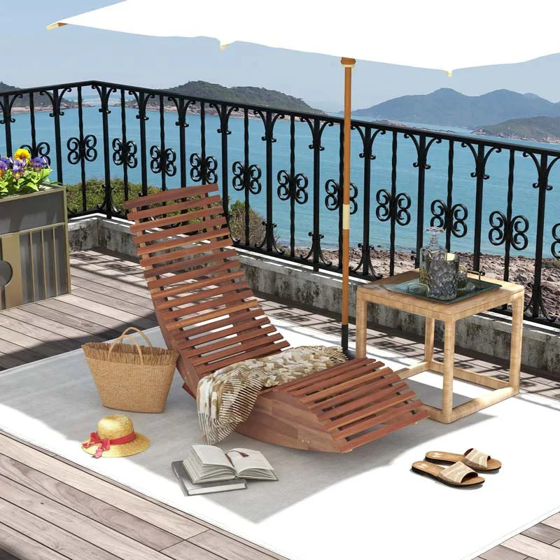 Acacia Wood Outdoor Patio Rocking Chair With Widened Slatted Seat Amp High Back Porch Rocker Sun Lounger For Backyard Garden - Comfortable And Ergonomic Design