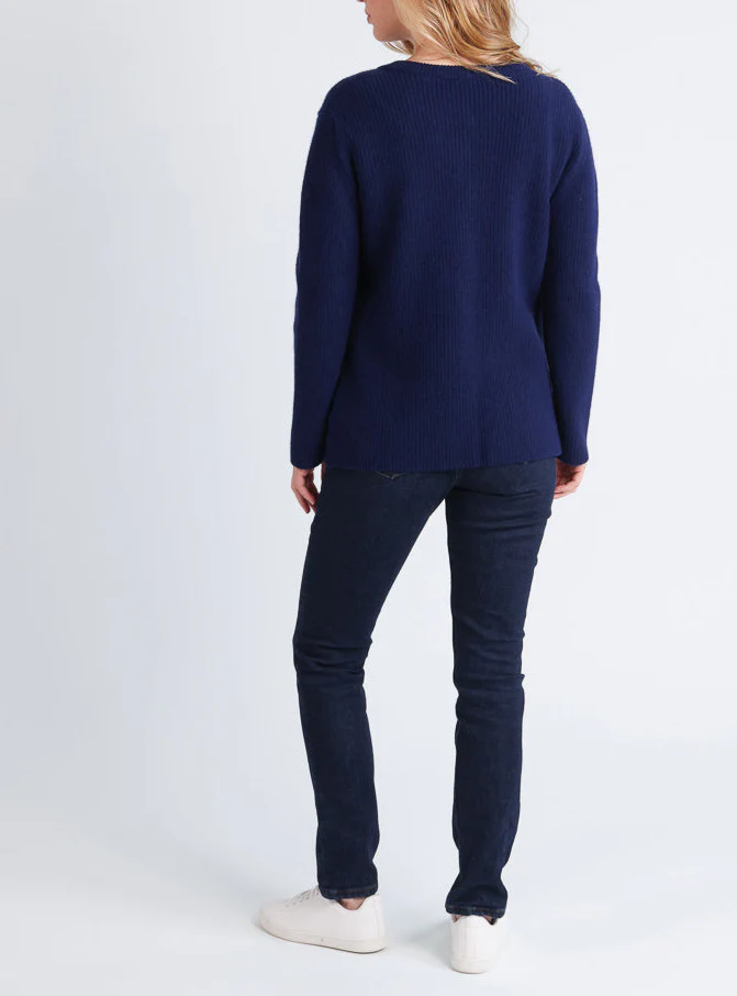 Cardigan femme en laine mérinos bleu