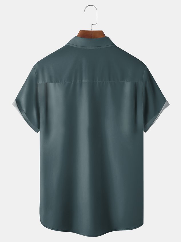 Chemise de bowling à manches courtes avec poche poitrine chat