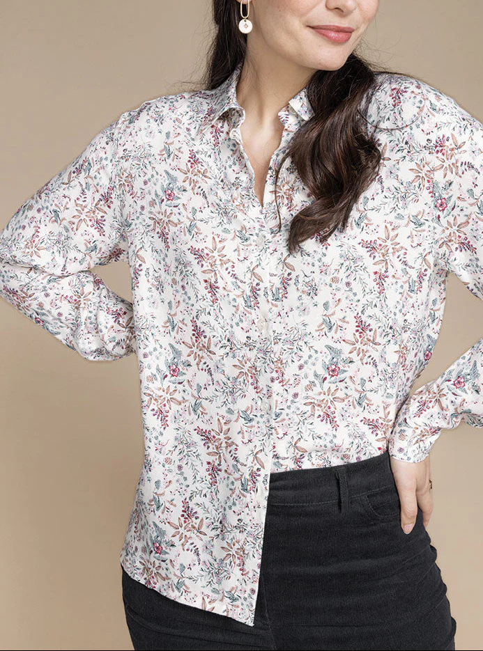 Chemise chaude femme fleurs bleues