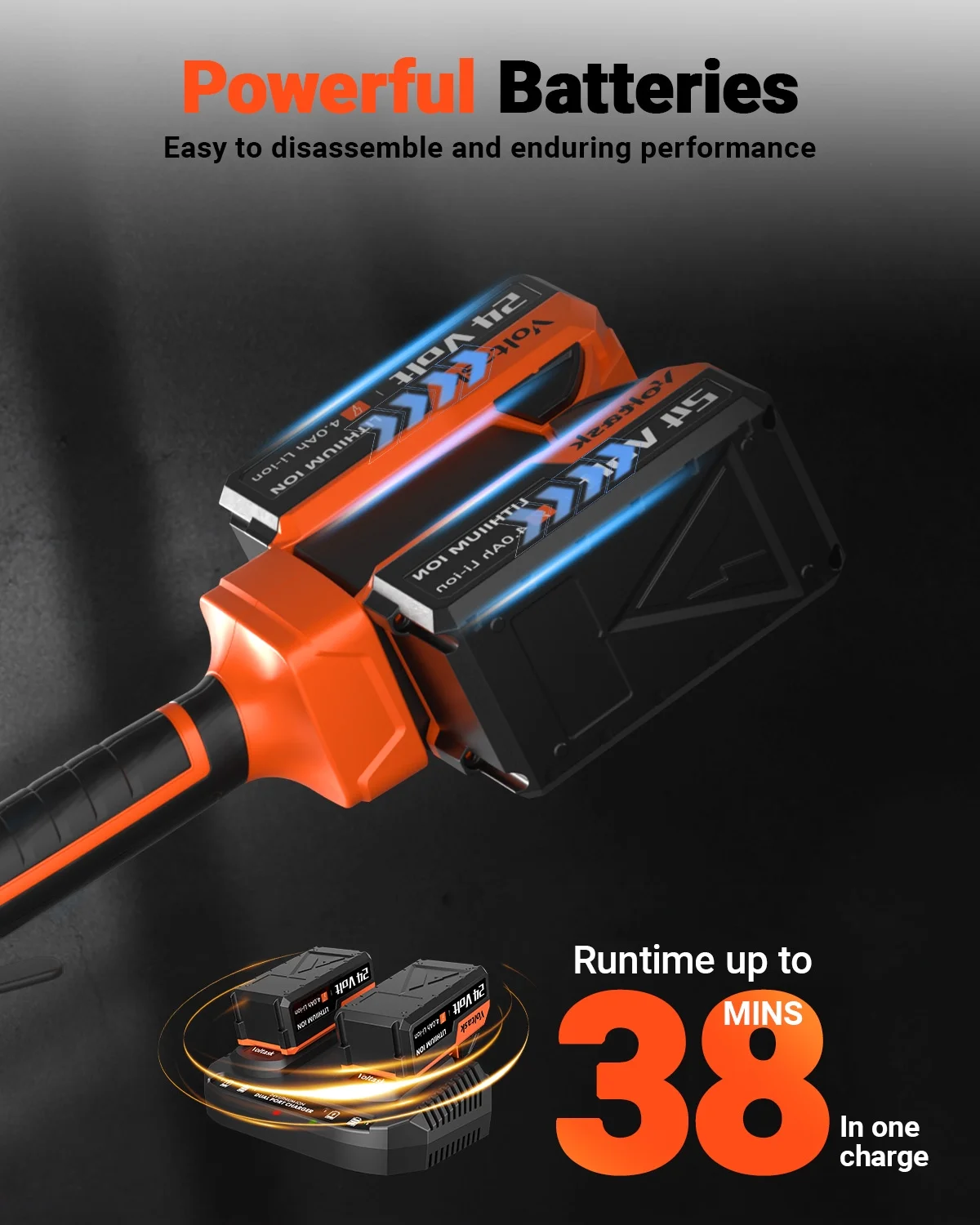 Cordless Snow Shovel, 48V | 13.5-inch Cordless Snow Blower, Battery Snow Blower with Directional Plate (2 * 24V Battery Dual Quick Charger Included) - Image 5