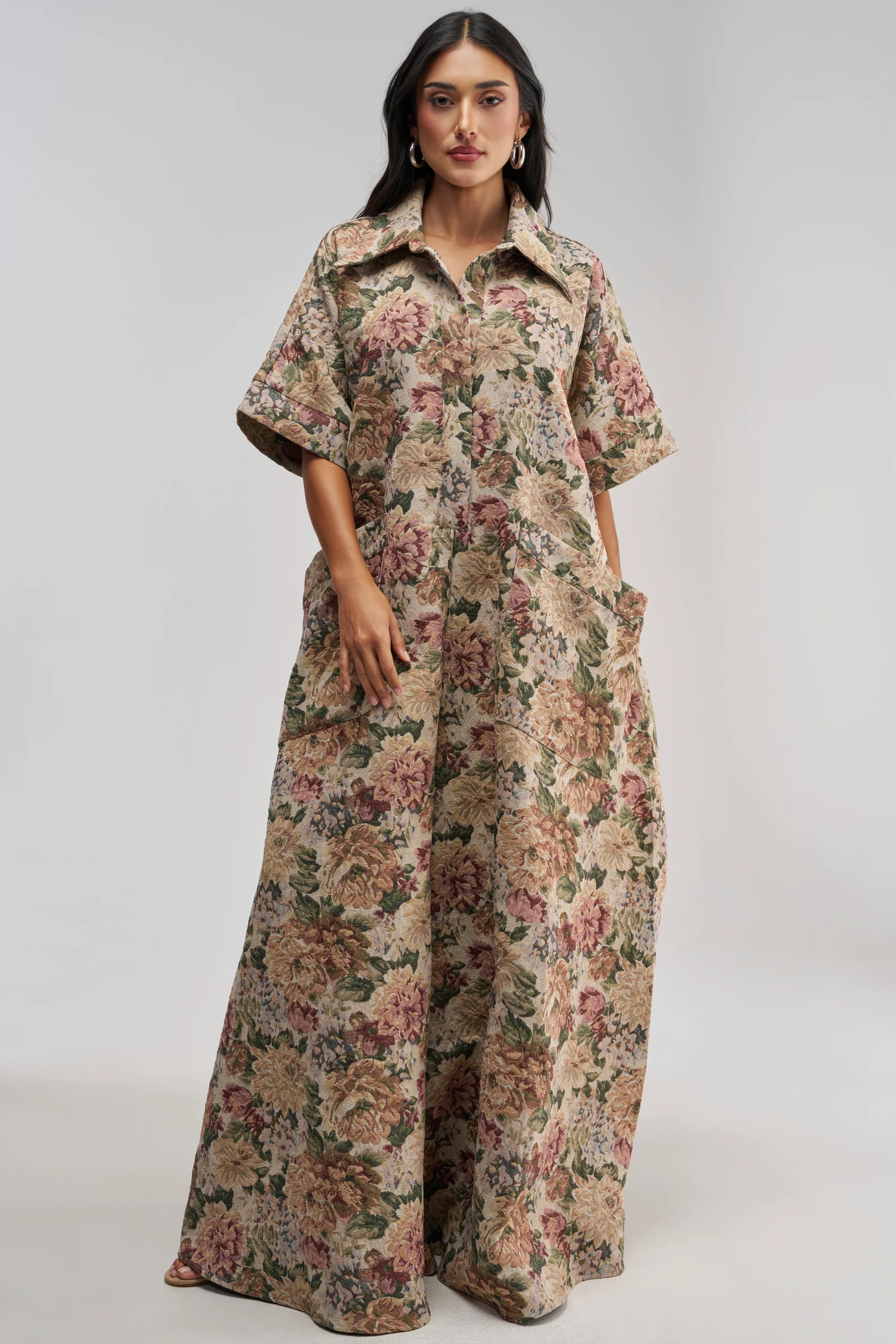 VANJA BROCADE JUMPSUIT IN IVORY - Akira Store