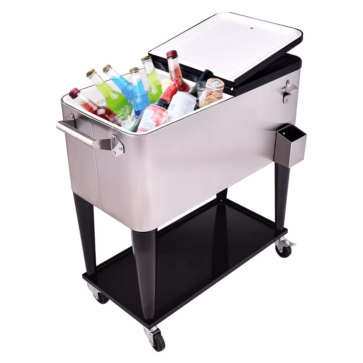Patio Cooler Rolling Outdoor Stainless Steel Ice Beverage Chest Pool 80 Quart