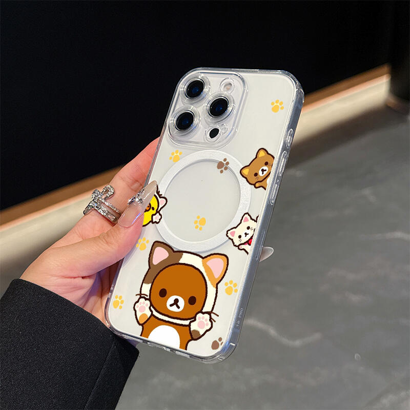 Cute cat paw print transparent magnetic phone case, compatible with MagSafe, transparent acrylic protective case, suitable for all iPhone 11-17 series, lightweight and shockproof - wanlinfang