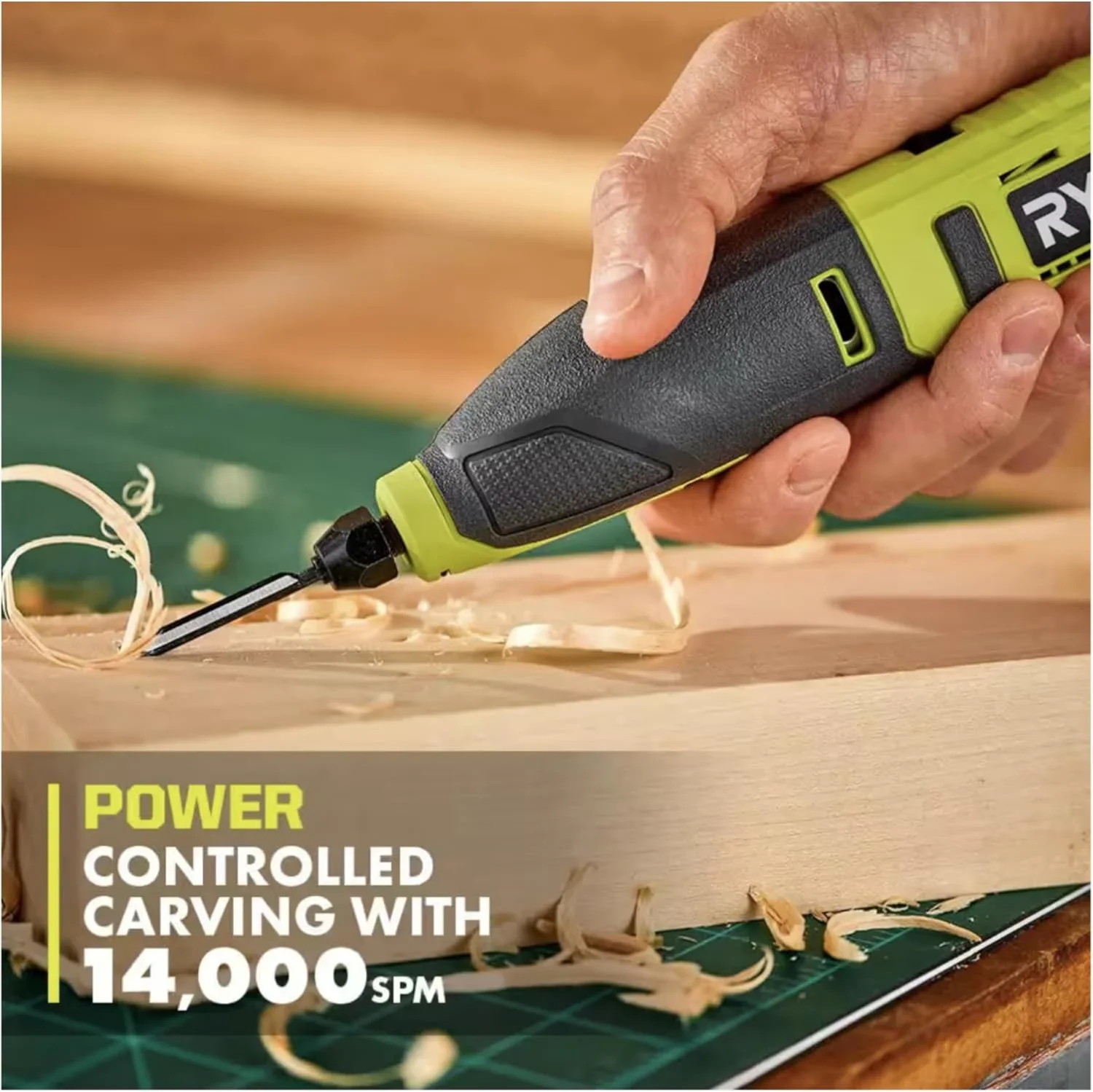 Power Carver Bundle with Ryobi Carver and Buho Tool Pouch, USB Lithium 2.0 Ah Battery and Charging Cable -  Wood Carving Tool - Includes Straight Chisel, U-Gouge and V-Gouge Blades