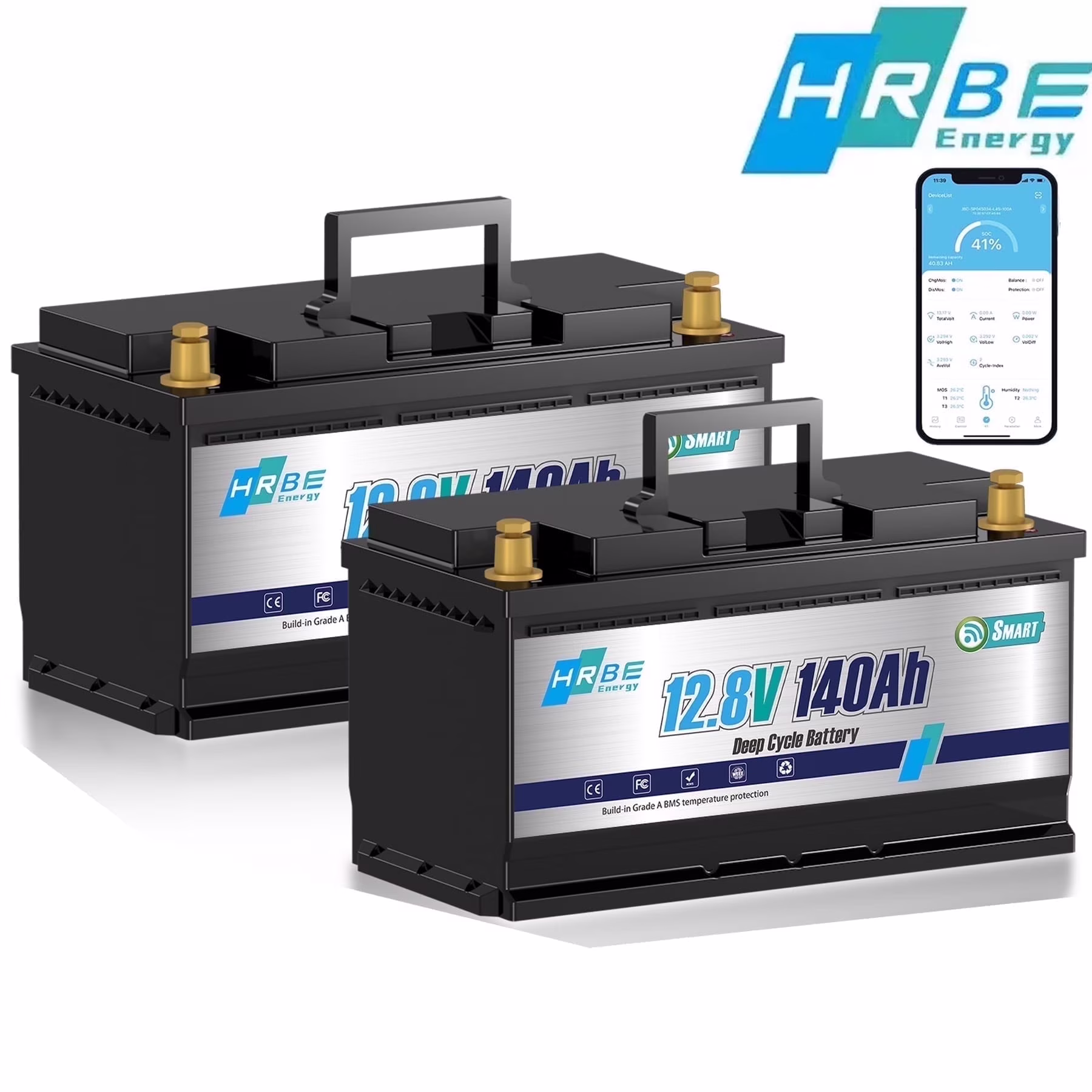 2Pack 12V 140Ah LiFePO4 Battery Bluetooth,for RV,Trolling Motor,Solar,Marine,Boat,Van,Backup Power,15000+Deep Cycles Lithium Batteries