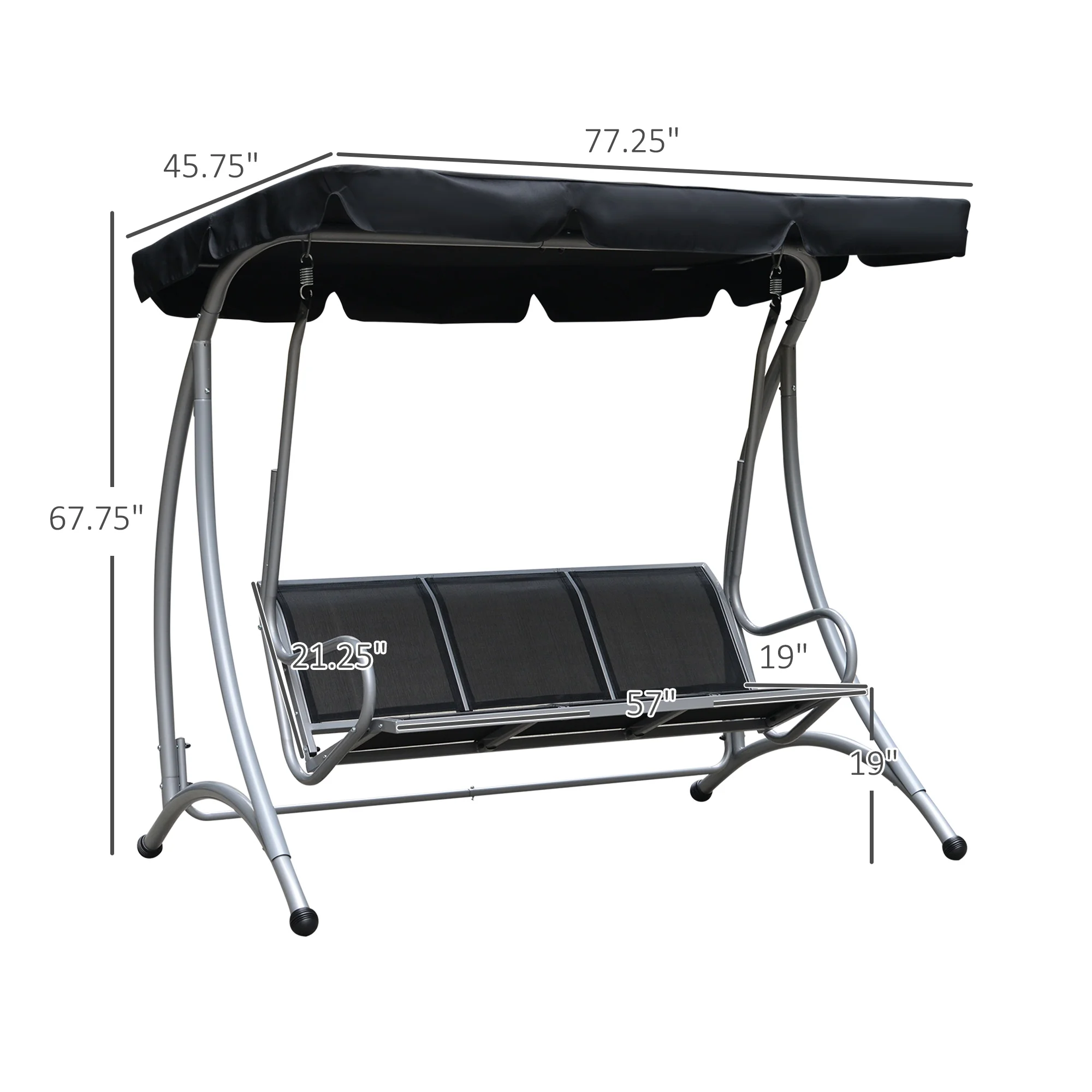 3 Person Patio Swing Seats, Porch Swing with Stand Adjustable Canopy, Heavy Duty Outdoor Swing Chair Bench for Adults, Black(Black) - Image 10